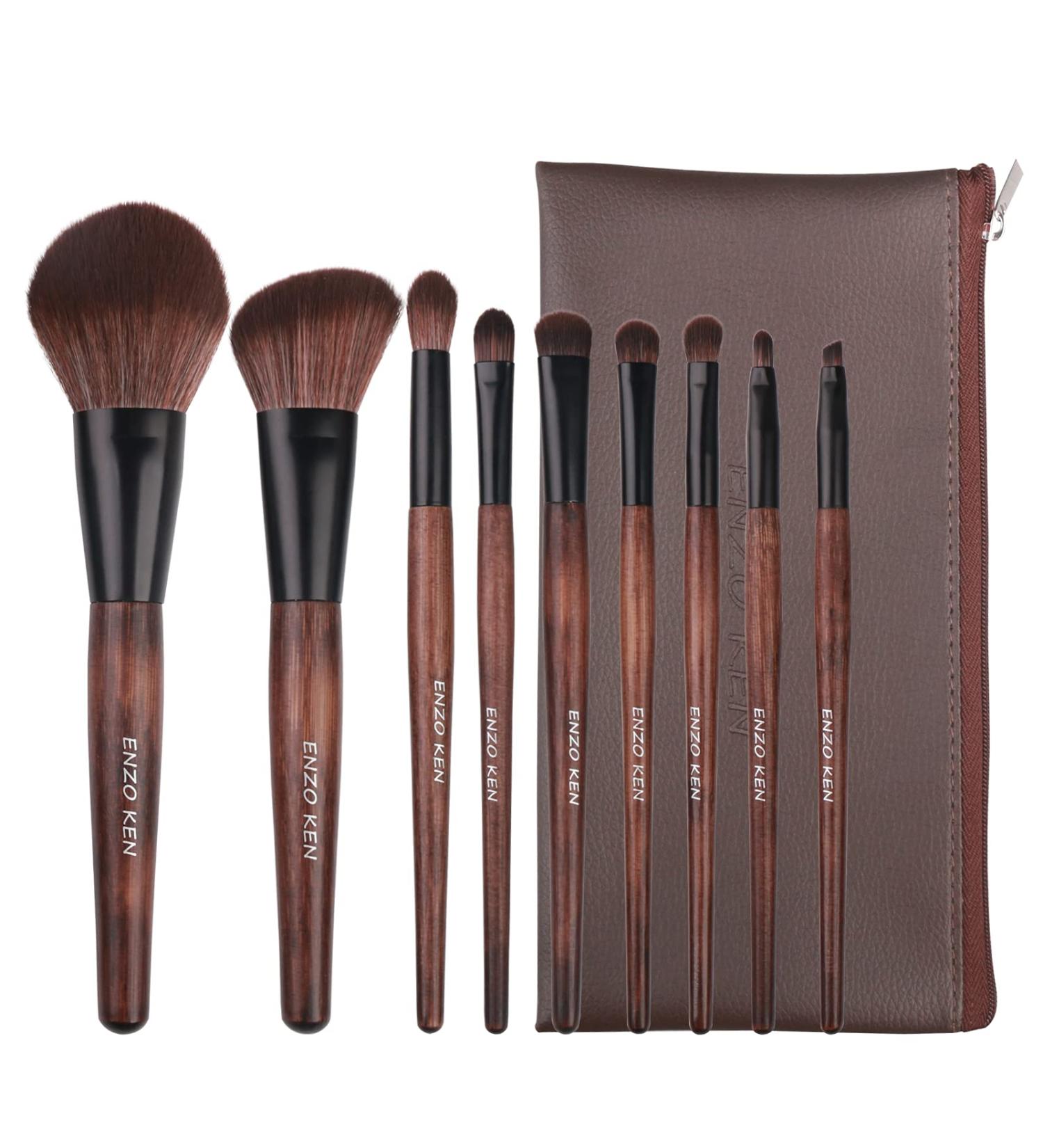 ENZO KEN Natural Sable Hair Bamboo Makeup Brush Set - Professional Case, Brown Eye Eyeshadow, Contour & Blush Brushes - Travel Cosmetic Set with Bag - Complete Blending Kit - Buy Online on GoSupps.com