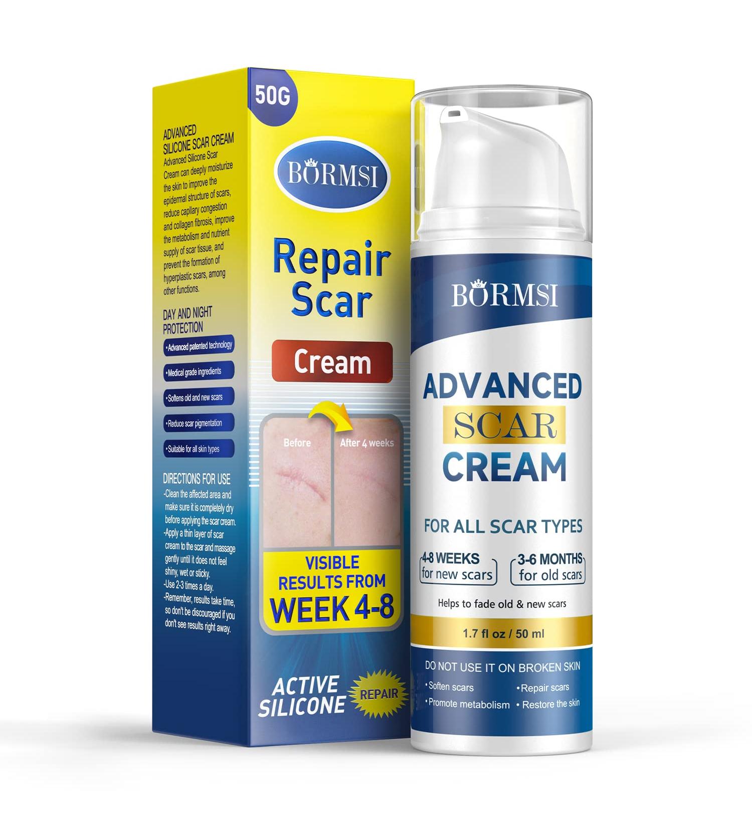BORMSI Scar Cream Silicone Advanced Scar Treatment Gel - Repair Surgical Scars, Keloids, Stretch Marks, Acne - 1.76oz(50G) White - Buy Online on GoSupps.com