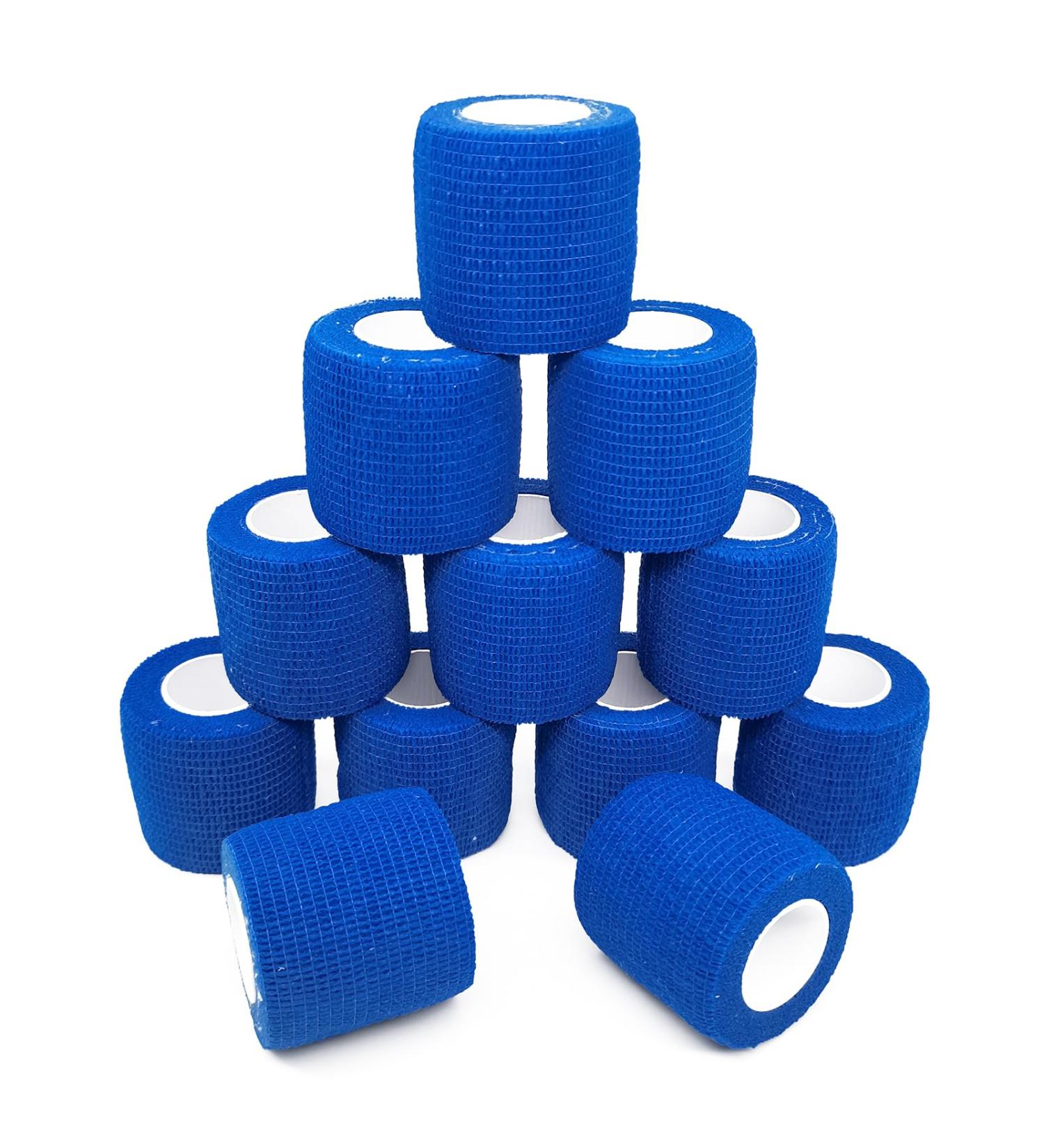 12 Rolls Self-Adhering Elastic Bandages - Sport Cohesive Fixing for Finger Wrist Ankle - 5cm x 4.5m Blue - Buy Online on GoSupps.com