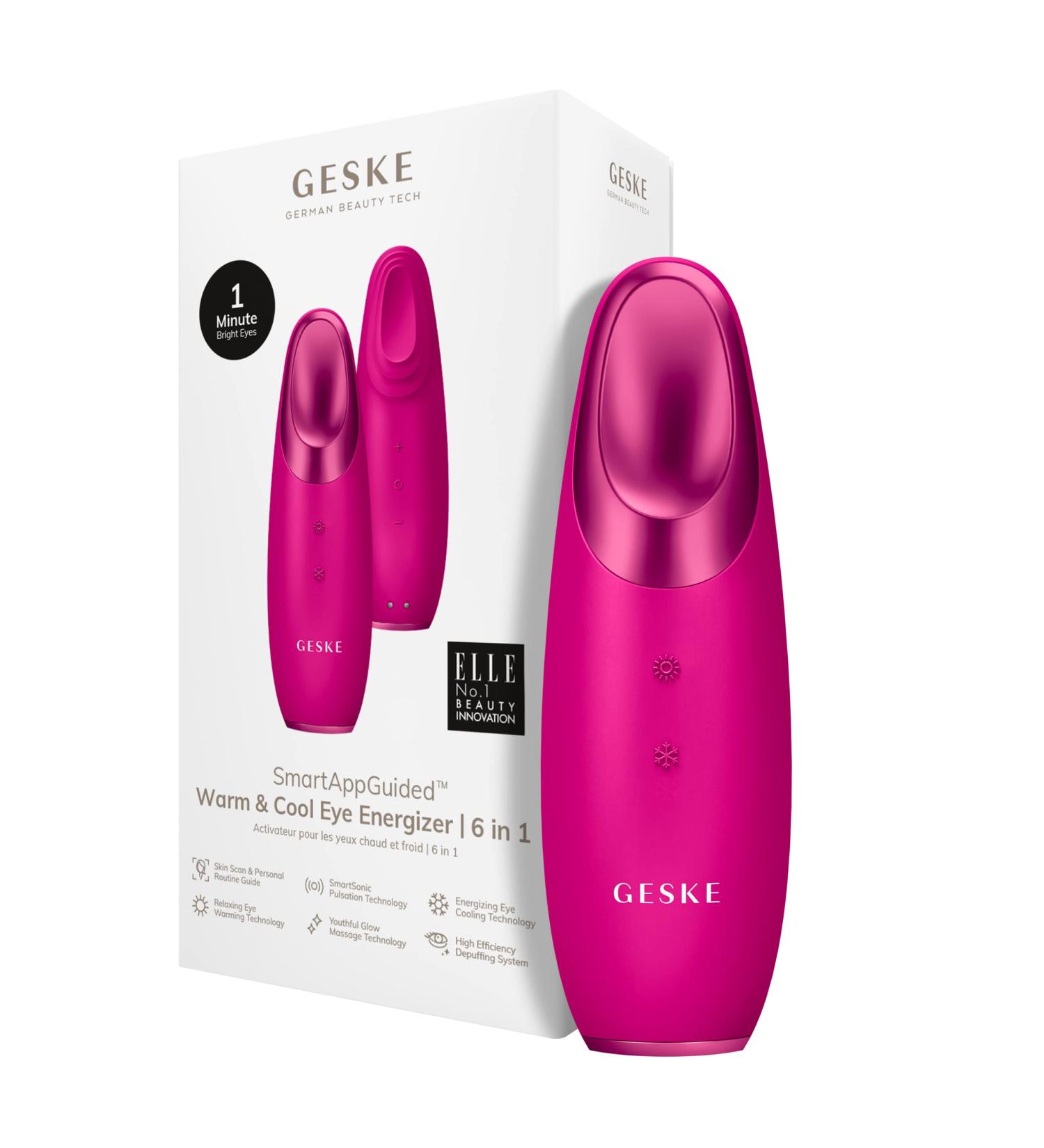 Geske SmartAppGuided Eye Energizer - 6-in-1 Warm & Cool Eye Massager | Reduces Dark Circles & Puffiness | Electrical Eye Massage Device | Magenta - Buy Online on GoSupps.com