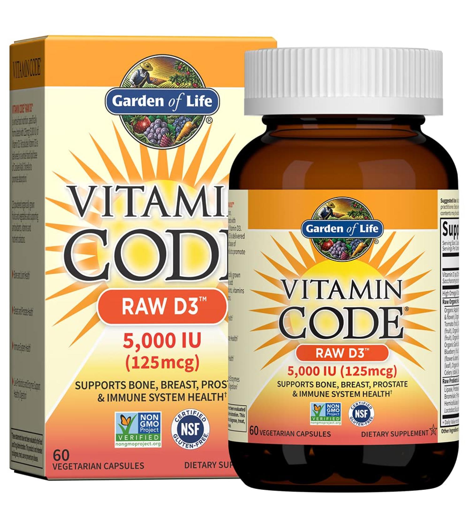 Garden of Life Vitamin Code RAW D3 5000 IU - 60 Vegetarian Capsules for Immune Support - Buy Online on GoSupps.com