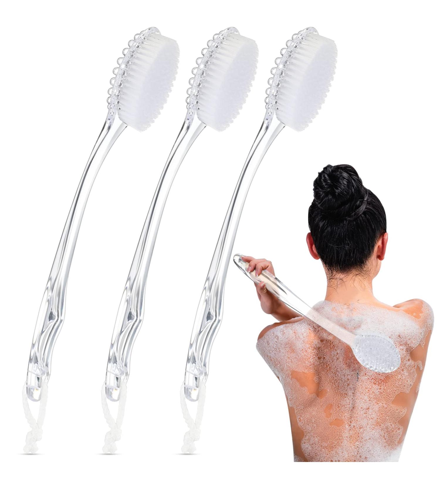 Mixweer 3 Pcs Long Handle Bath Brush 14 Inch Exfoliating Back Scrubber - White - Buy Online on GoSupps.com