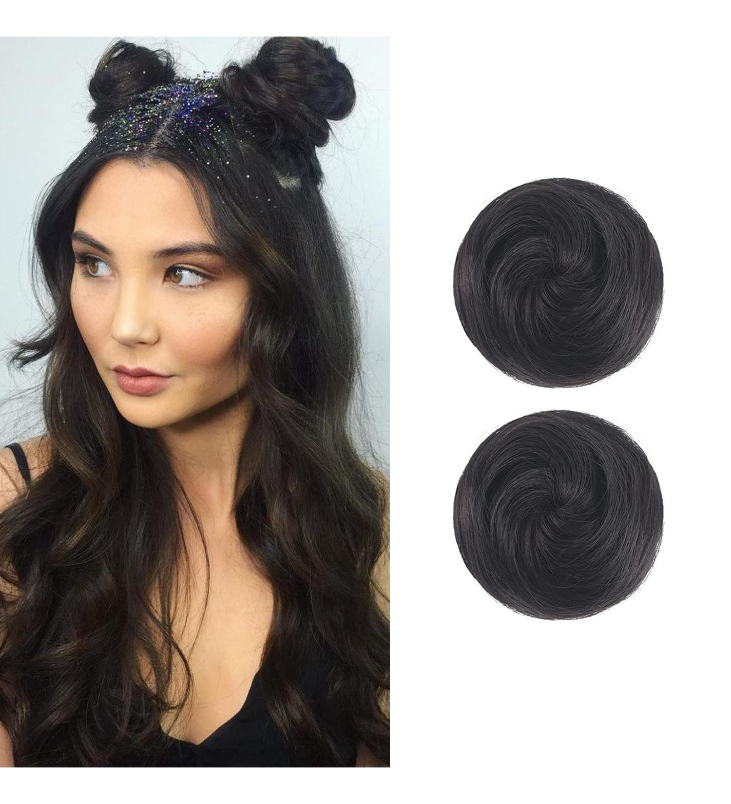 2PCS Mini Claw Fake Buns Hair Donut Chignon Clip in Scrunchies Natural Black - Buy Online on GoSupps.com