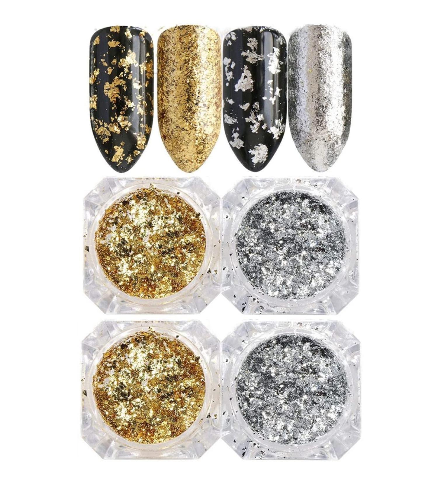 Holographic Glitter Nail Powder Kit - Gold/Silver Nail Art Foil Set - Buy Online on GoSupps.com