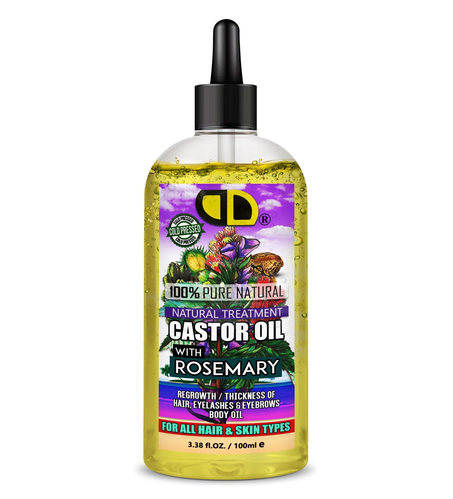 Castor Oil Pure Organic with Rosemary for All Hair Types Natural Hair Growth Strengthen Hair Roots Treat Dry and Damaged Hair Body (100ml Clear Dropper)