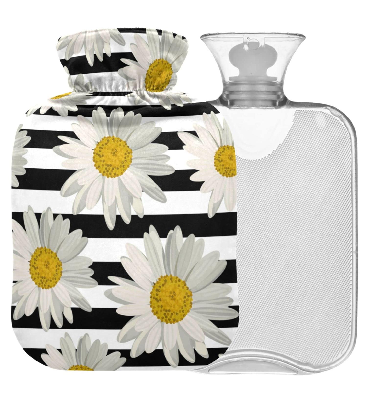 NAANLE Striped Daisies Hot Water Bottle with Lid - 1L for Menstrual Cramps Relief & Heat Therapy | Transparent Design - Buy Online on GoSupps.com