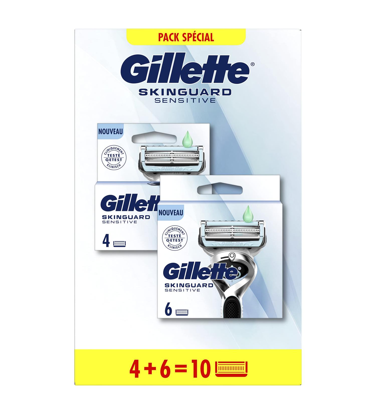 Gillette SkinGuard Sensitive Skin Razor Blade Refills for Men Pack of 10 Blade Refills 6 + 4 Blades for a Comfortable and - Buy Online on GoSupps.com