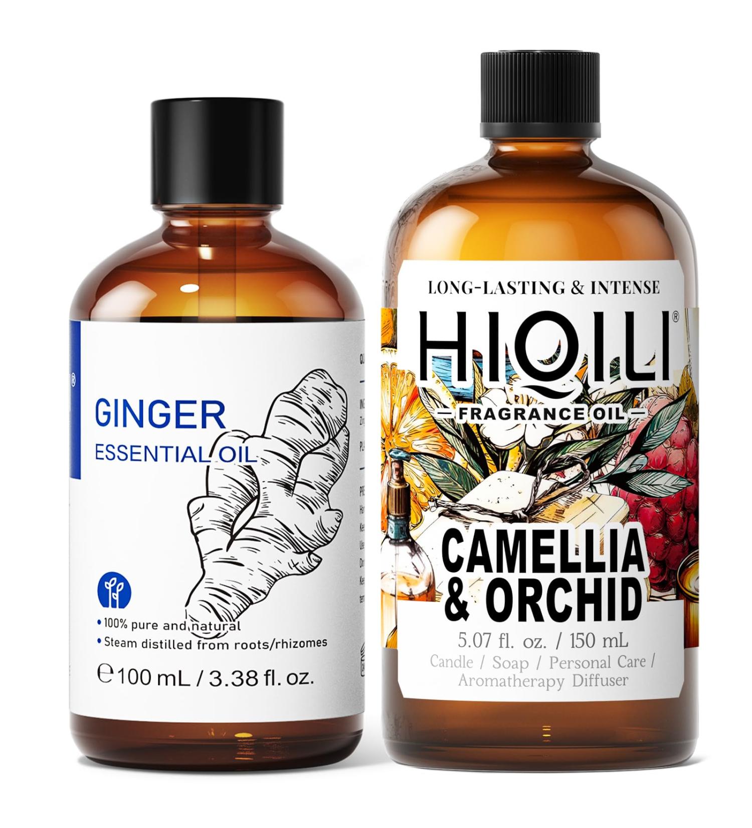 HIQILI 100ML Pure Ginger Essential Oil & 150ML Camellia and Orchid Fragrance Oil for DIY Diffuser - Buy Online on GoSupps.com