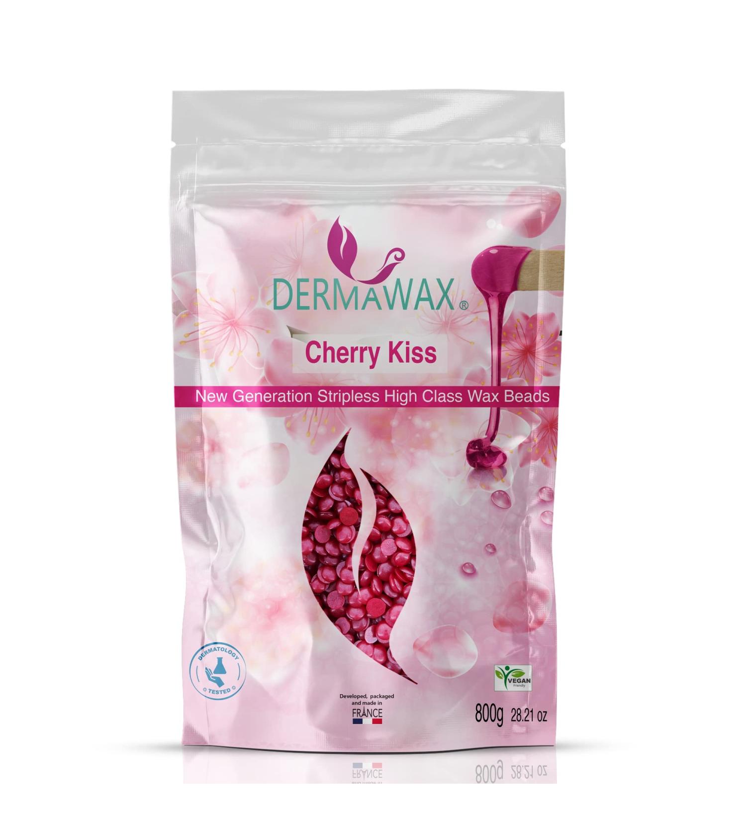 800g Dermawax Cherry Kiss Waxing Pearls for Hair Removal | Brazilian Bikini Zone Armpits & Back | Non-Fleece Strips | All Skin Types - Buy Online on GoSupps.com
