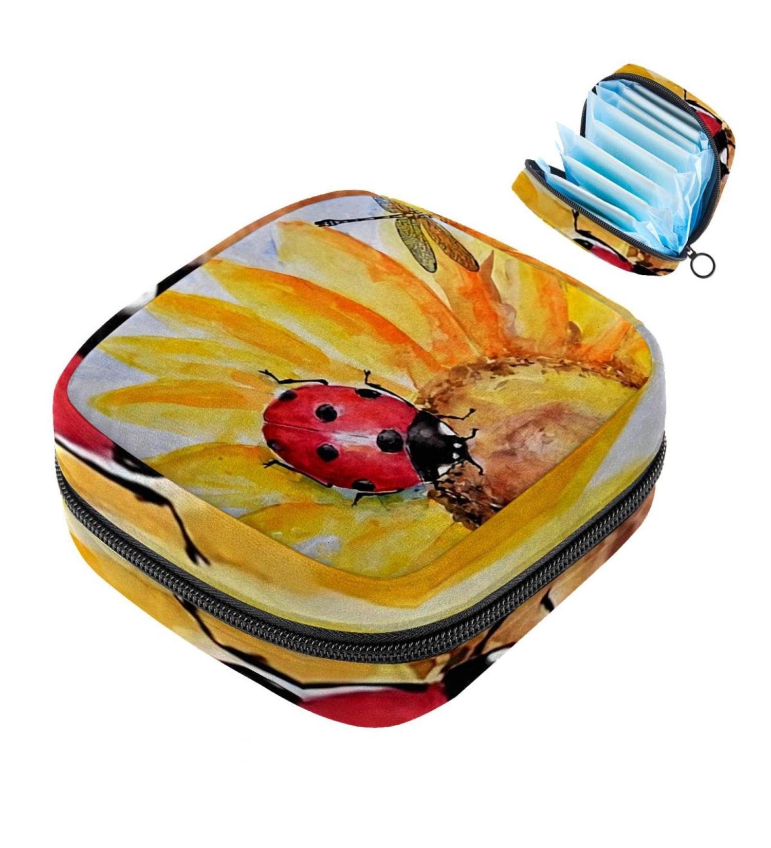 Lady Beetle Sunflower Storage Bag for Women | Portable Menstrual Pad & Cup - Stylish Zip Bag for Teens & Girls - Buy Online on GoSupps.com