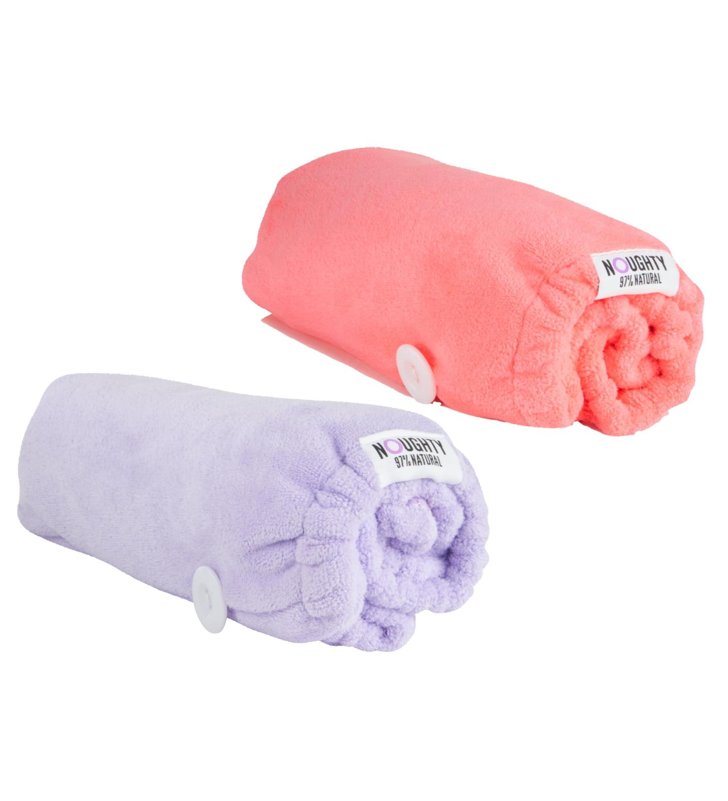 Noughty 97% Natural Microfibre Hair Towels Bundle - Fast Absorption Reduces Breakage & Frizz - 1 Purple & 1 Pink - Buy Online on GoSupps.com