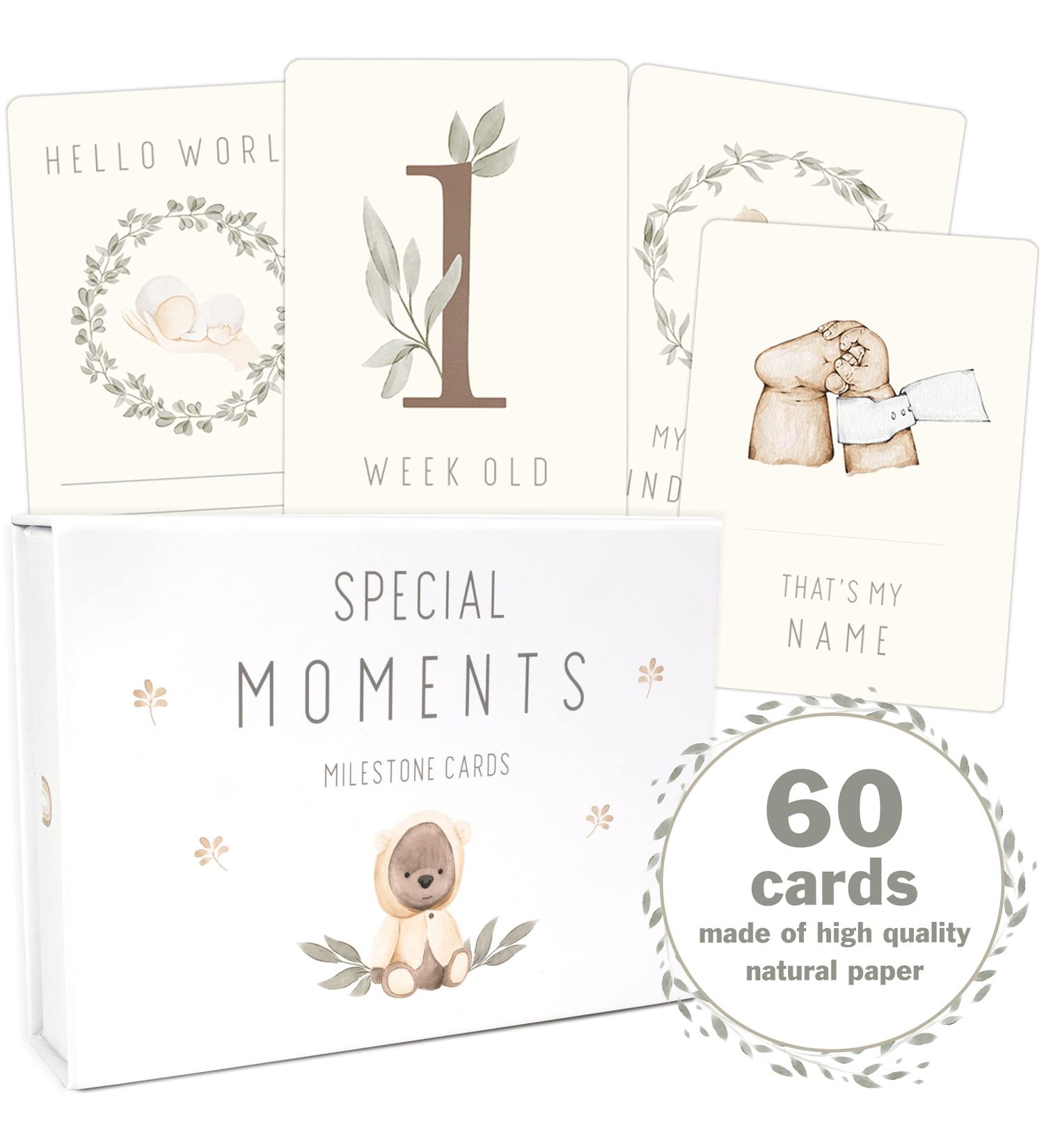 Olgs Baby Milestone Cards | Set of 60 Gender Neutral Baby Cards | Perfect for Boys & Girls | Ideal Gift for Baby Showers & Special Moments | Magnetic Box Included | Teddy Lou - Buy Online on GoSupps.com