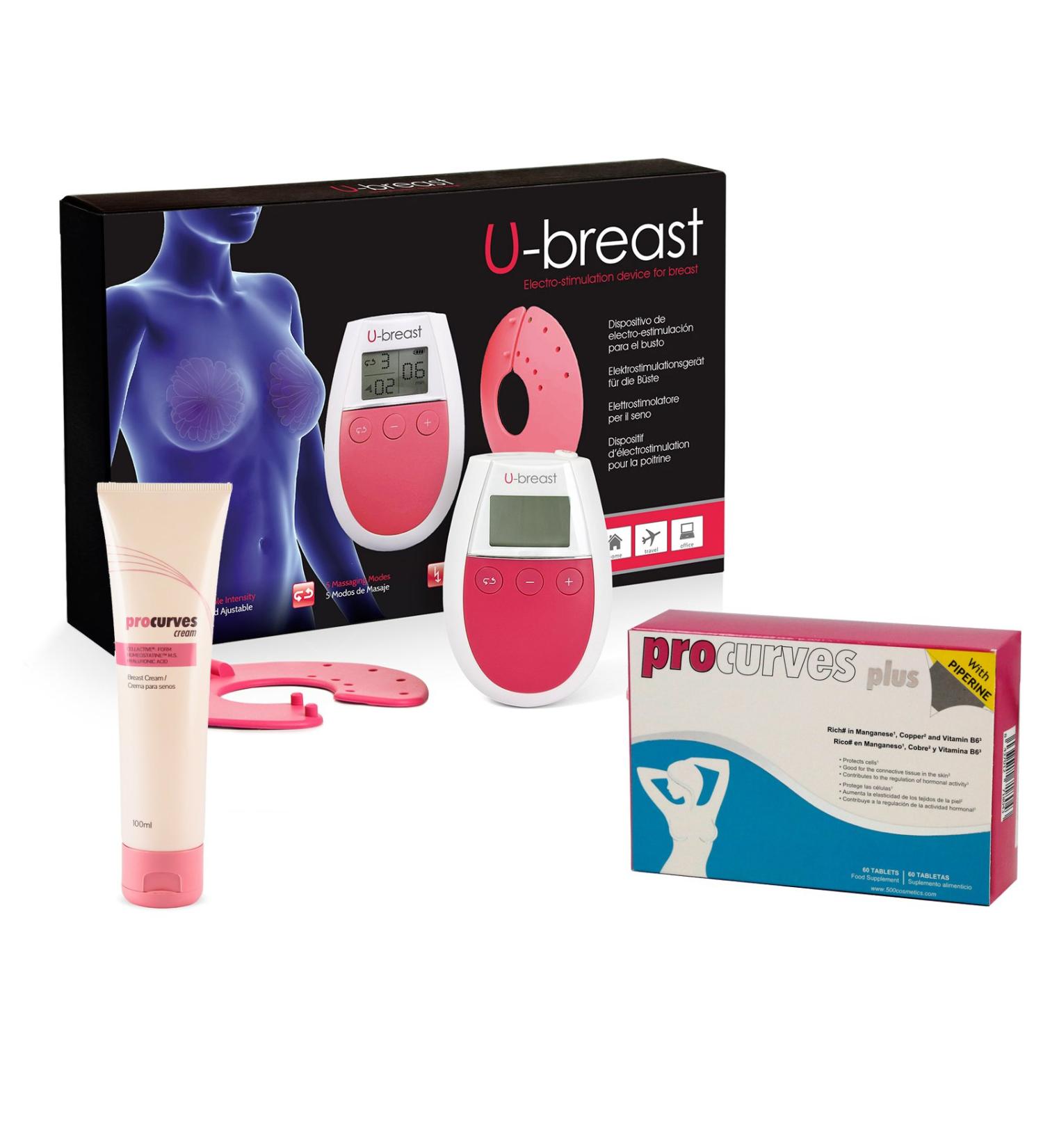 U-Breast + Procurves Plus and Cream: Electrostimulation device pills and cream to enlarge breasts - Buy Online on GoSupps.com