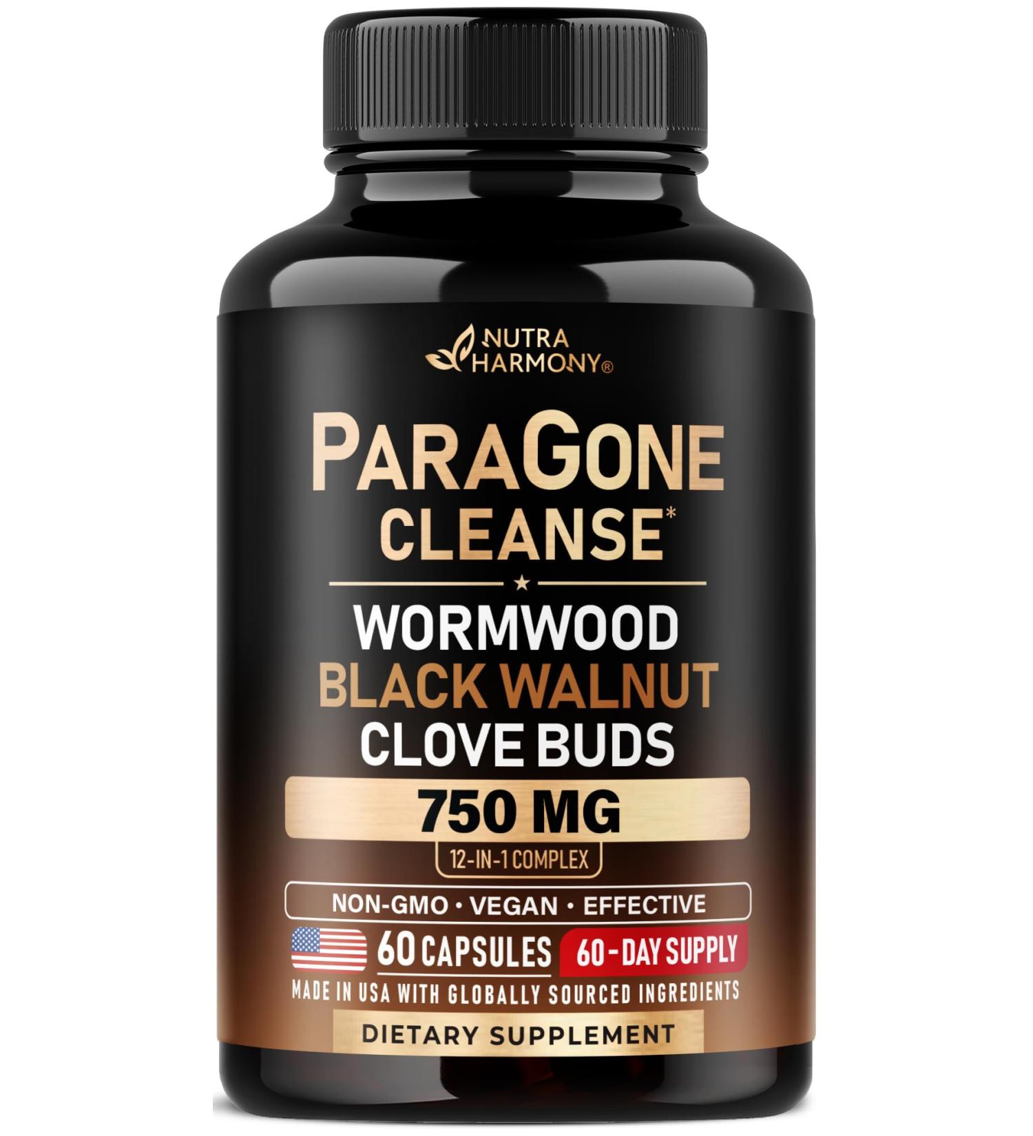 Wormwood Black Walnut Clove & Astragalus - ParaGone for Cleanse Detox Intestinal & Gut Flora Support - 12 in 1 Complex for Men & Women - NON-GMO Vegan - Made in USA - 60 Capsules for 2 Months - Buy Online on GoSupps.com