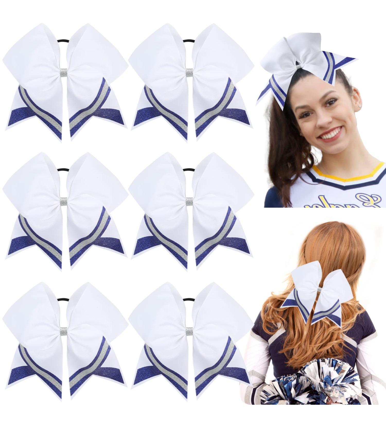 6 PCS 7 Large Glitter Cheer Bows with Elastic Hair Ties - Personalized Accessories for Cheerleaders, Teens, Girls, Women - Ideal for Cheerleading, Softball, Competition Sports - CN Sparkly Hair Bows - Buy Online on GoSupps.com