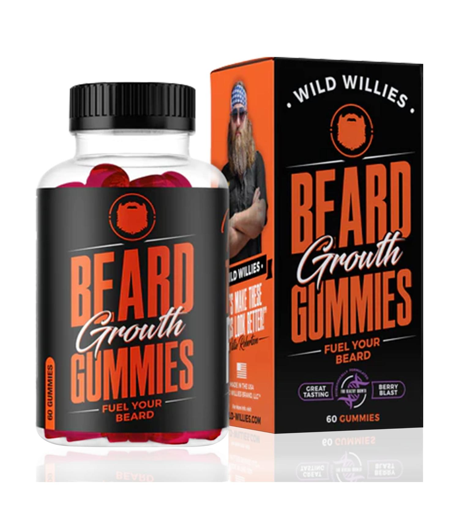 Wild Willies Beard Growth Gummies - Fuller & Thicker Beard Supplement with Biositol Complex & 19 Hair Nutrients - 60 Gummies, Berry Blast - Buy Online on GoSupps.com
