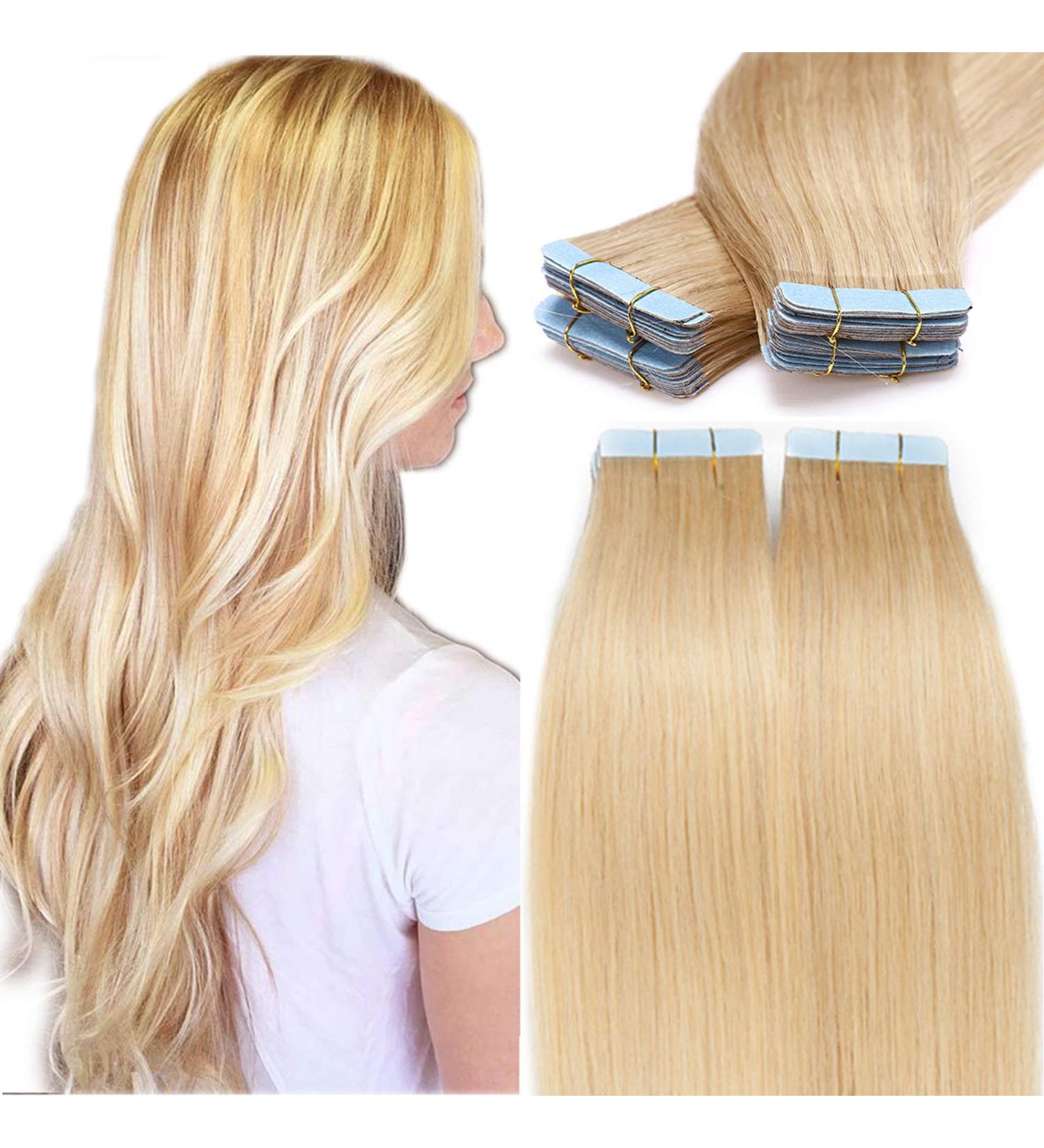 SEGO Tape Extensions - 20 Pieces Real Remy Human Hair #24 Medium Blonde - 100% Glue-In Hairpieces 14 (35cm) - Buy Online on GoSupps.com