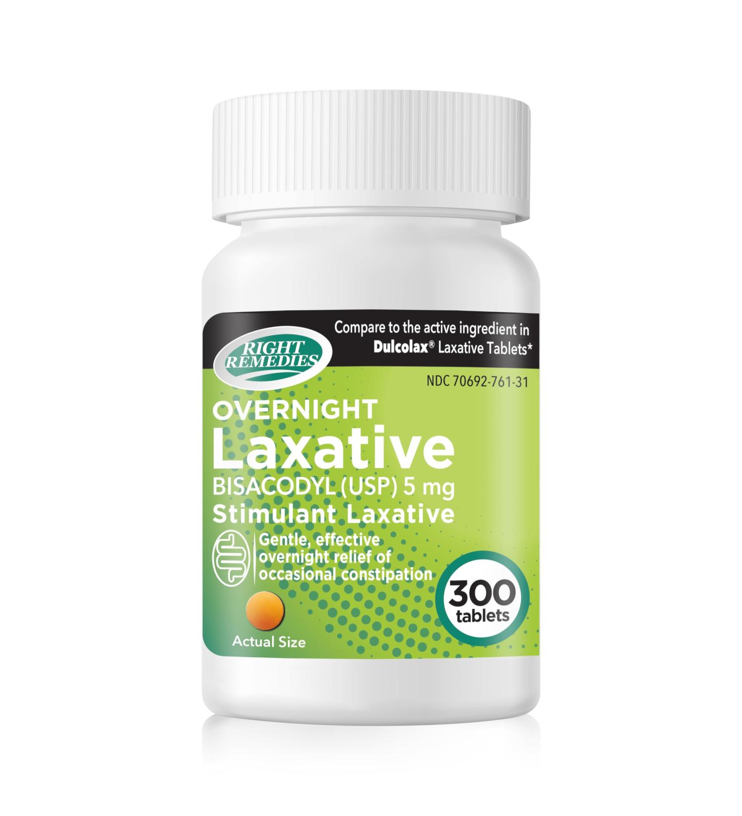 RIGHT REMEDIES Overnight Stimulant Laxative Bisacodyl 5 mg (300 Tablets) Gentle & Effective Overnight Relief of Occasional Constipation Compare to The Active Ingredients in National Brand Product - Buy Online on GoSupps.com