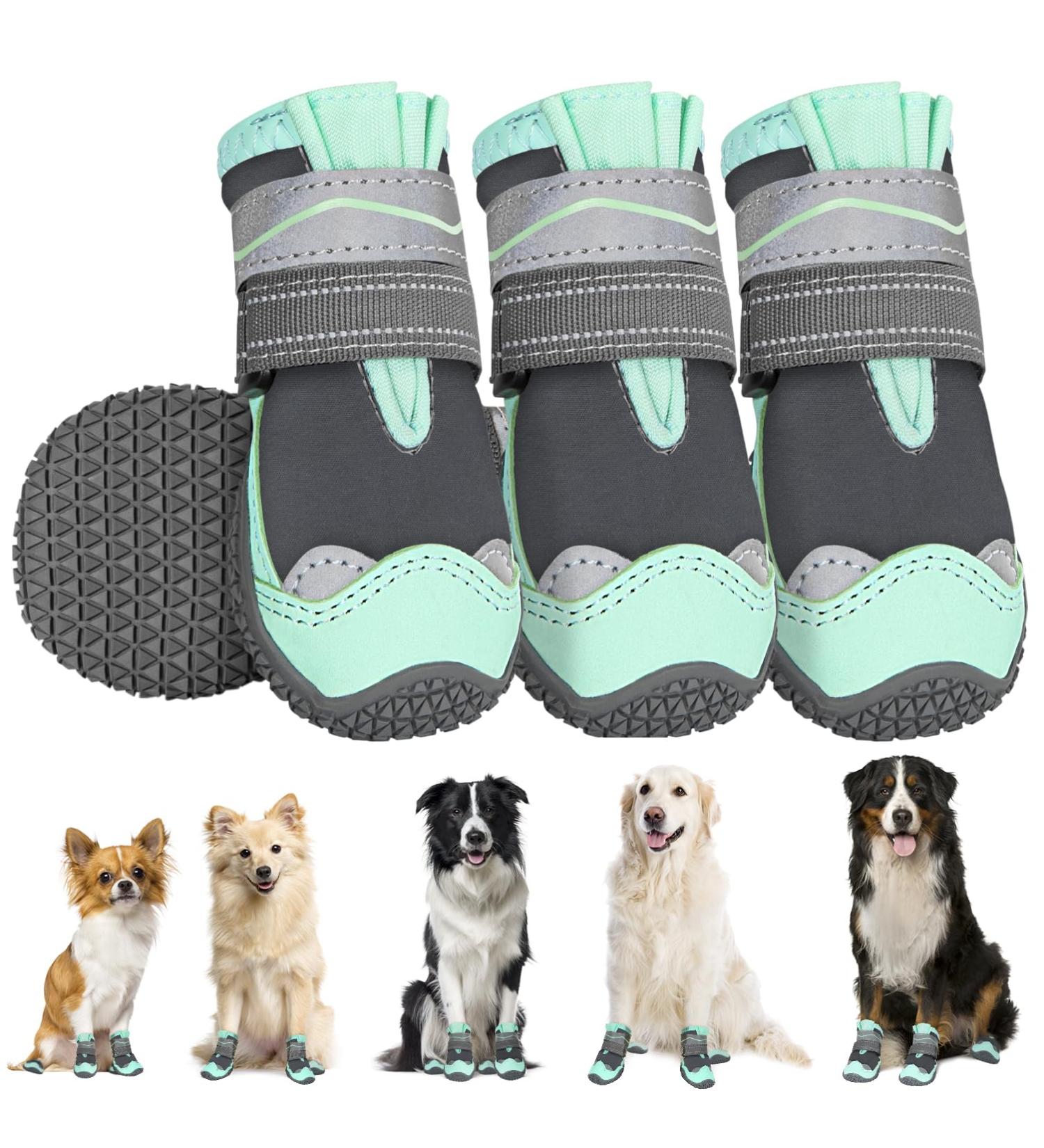 Slowton Dog Shoes - Waterproof Outdoor Boots for Small Medium Dogs Non-Slip Sole & Reflective Velcro Fastener Winter Paw Protection - Size 5 (Green) - Buy Online on GoSupps.com