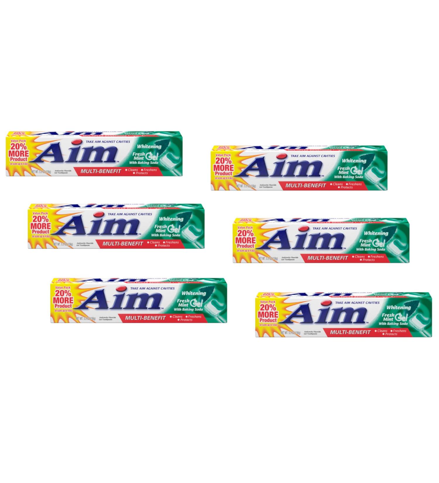 Aim Toothpaste 6 oz Tube (pack of 6) Fresh Mint gel - Buy Online on GoSupps.com