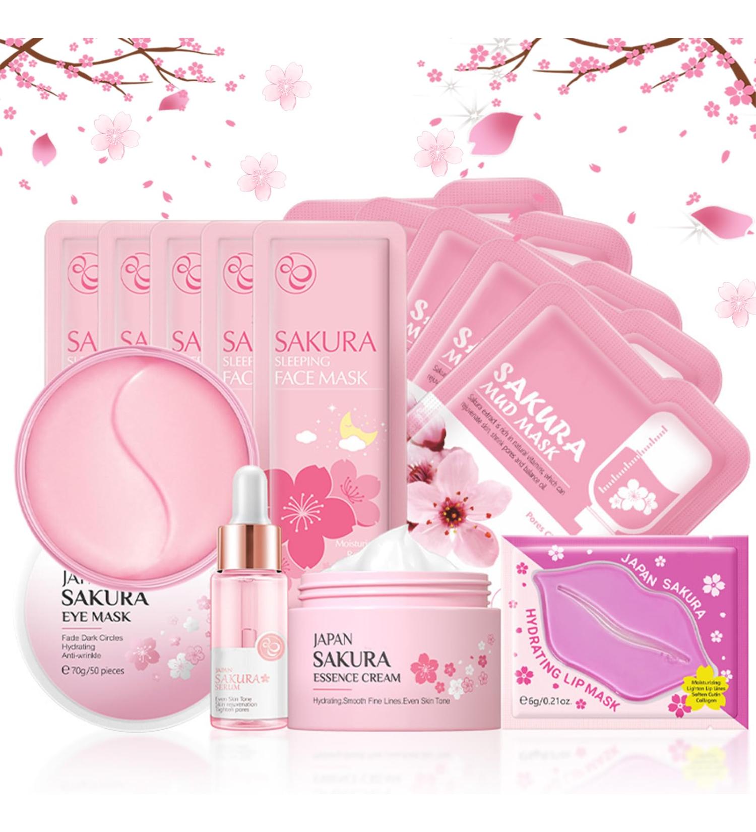 Cherry Blossom Skin Care Set - Complete Skincare Kits for Women & Girls | Japanese Skincare Gift Set with Serum Face Cream and Masks - Buy Online on GoSupps.com