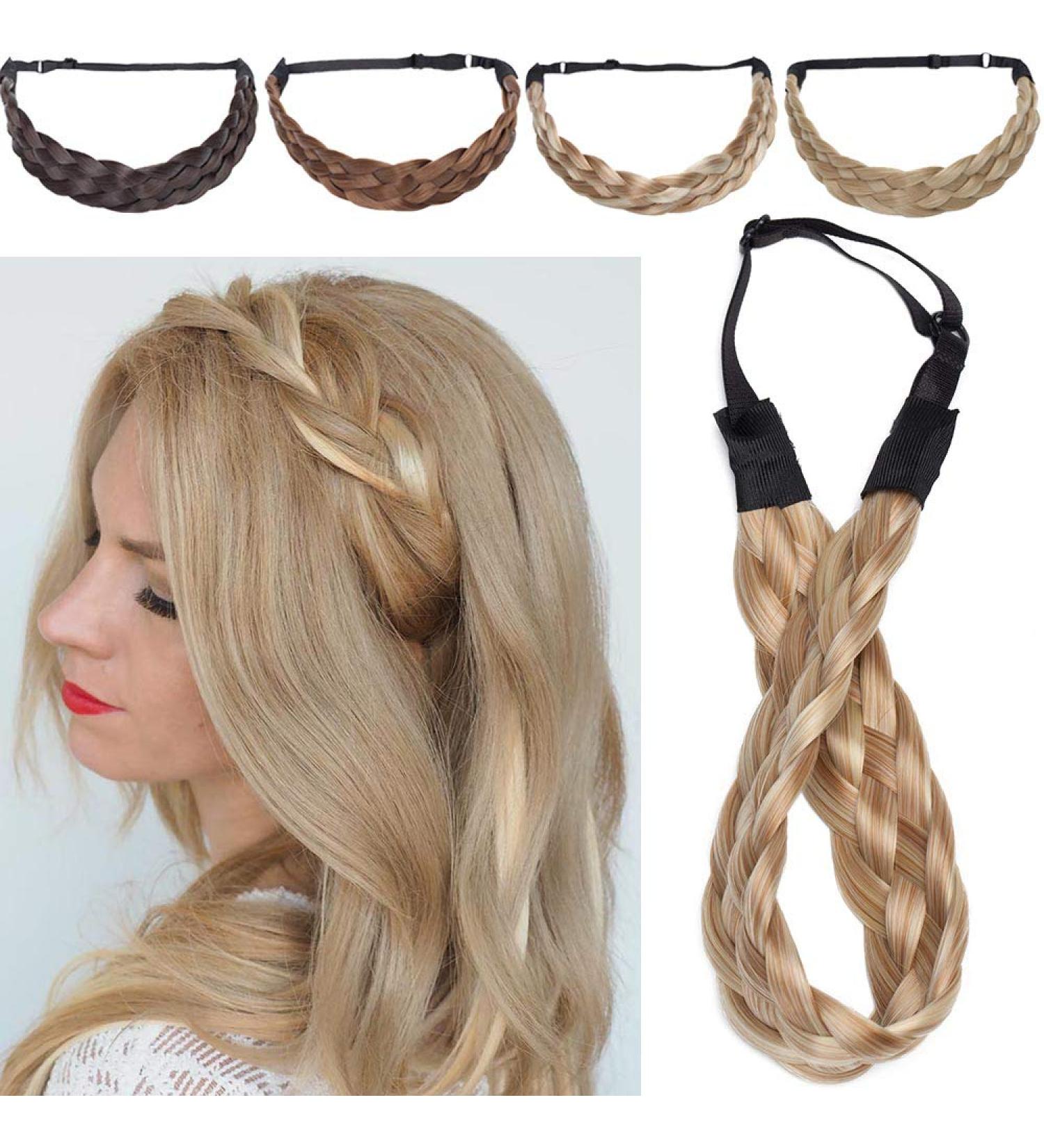 Silk-Co Women s 5-Strand Blonde Braided Headband | Vintage Elastic Hair Band for Weddings | Hair Tie & Extensions | 3.8cm Wide Blonde & Honey Blonde - Buy Online on GoSupps.com