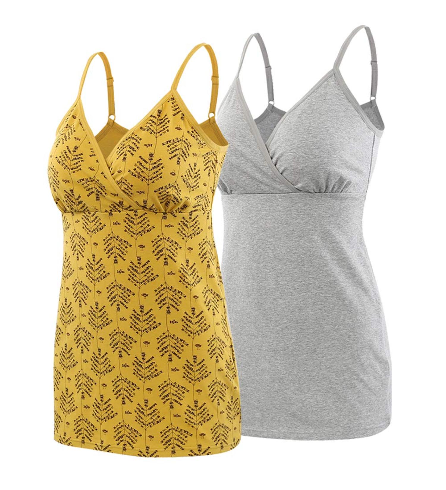Manci Women's Cotton Maternity Pajama Top Tank Cami | Nursing Sleep Bra | L Gray+Yellow - Buy Online on GoSupps.com