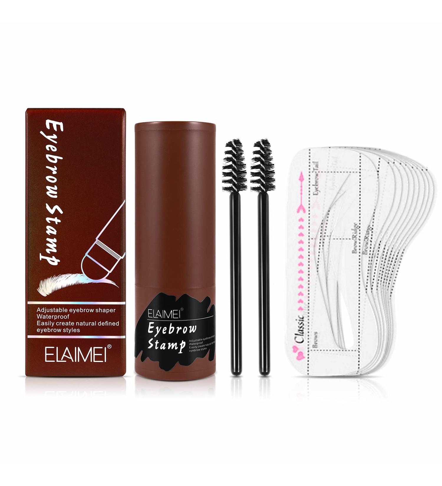 Eyebrow Stamp Shaping Kit - Long Lasting Buildable Eyebrow Makeup with 10 Stencils and 2 Brushes - Medium Brown - Buy Online on GoSupps.com