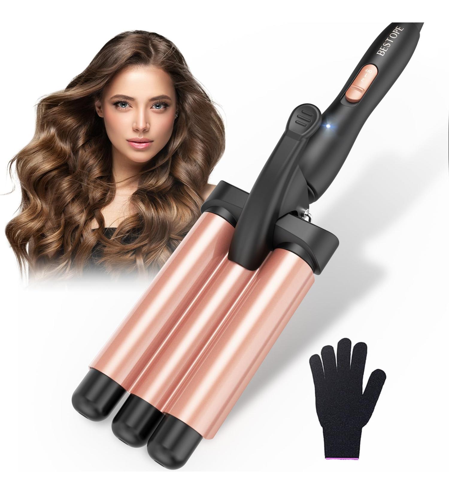3 Barrel Curling Iron for Beach Waves - Adjustable Fast Heating Wave Iron in Rose Gold | Perfect for Long & Short Hair - Buy Online on GoSupps.com