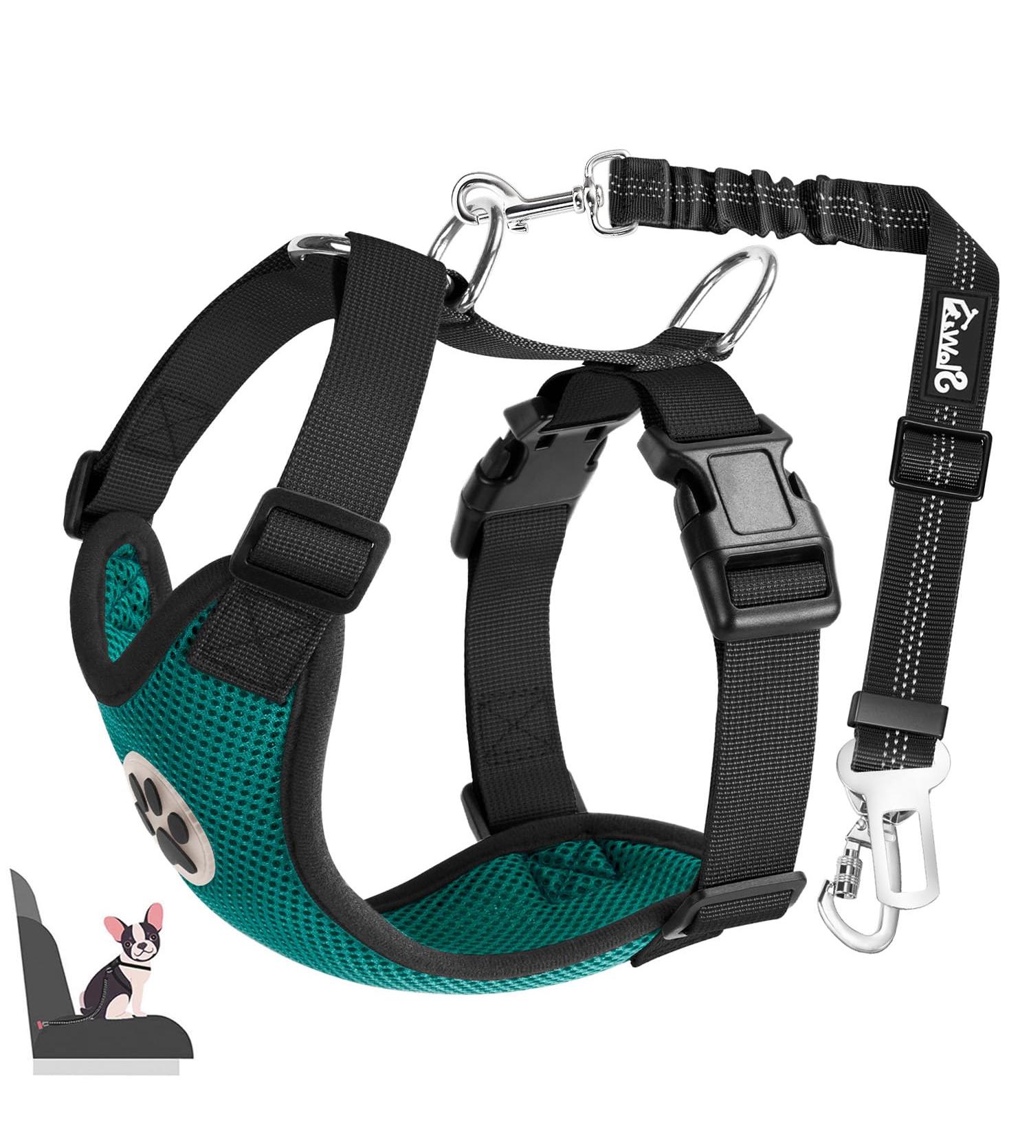 Shop Eyin Dog Harness with Seat Belt | Adjustable & Breathable 2 Carabiner Hooks - Green Size S - Ultimate Pet Safety for Cars - Buy Online on GoSupps.com