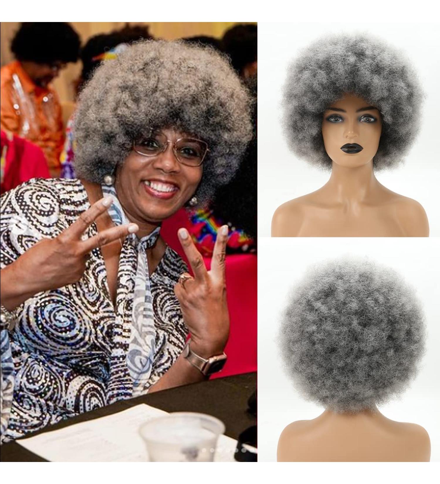 Smoky Gray Short Afro Wig for Black Women - Unisex Large Bouncy Kinky Curly Synthetic Wig - Buy Online on GoSupps.com