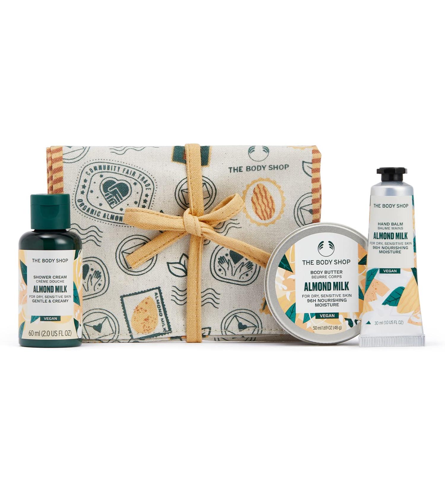 The Body Shop Almond Milk Mini Gift Set - Hydrating Vegan Skincare for Dry & Sensitive Skin | 3pcs - Buy Online on GoSupps.com