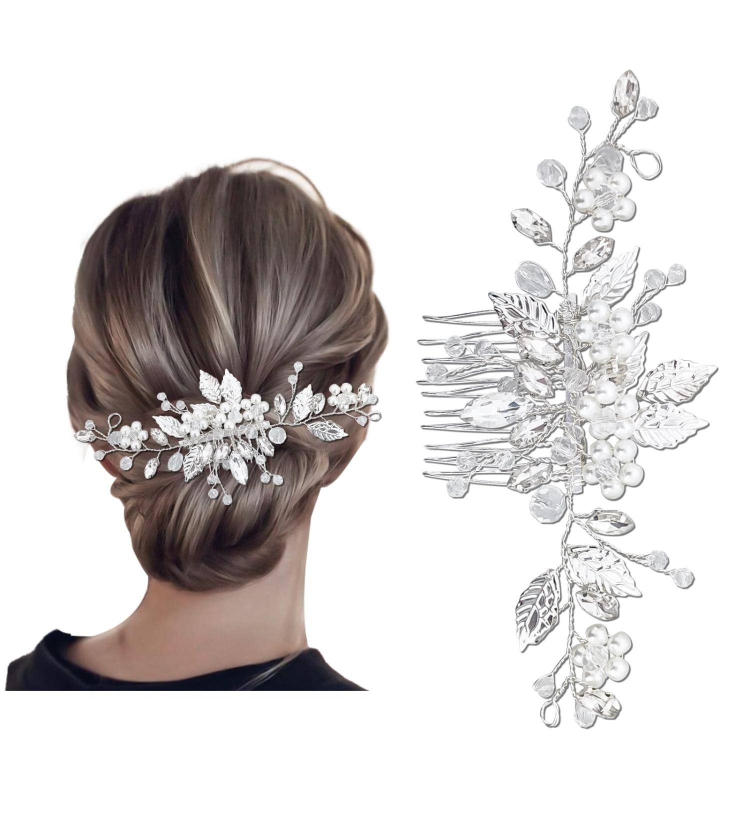 Makone Silver Handmade Flower Hair Clip for Wedding, Women and Girls - Pearl Flower Side Comb - Buy Online on GoSupps.com