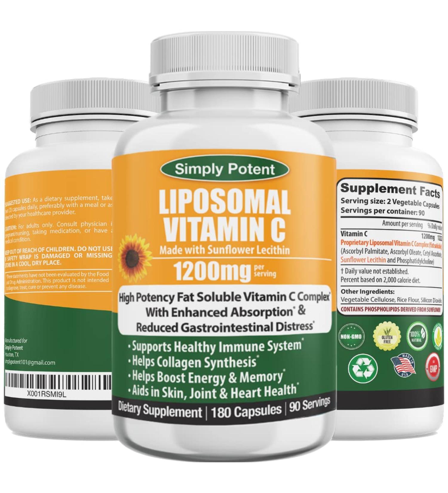High Dose Liposomal Vitamin C 1200mg Capsules for Immune Support & Collagen Synthesis - Buy Online on GoSupps.com