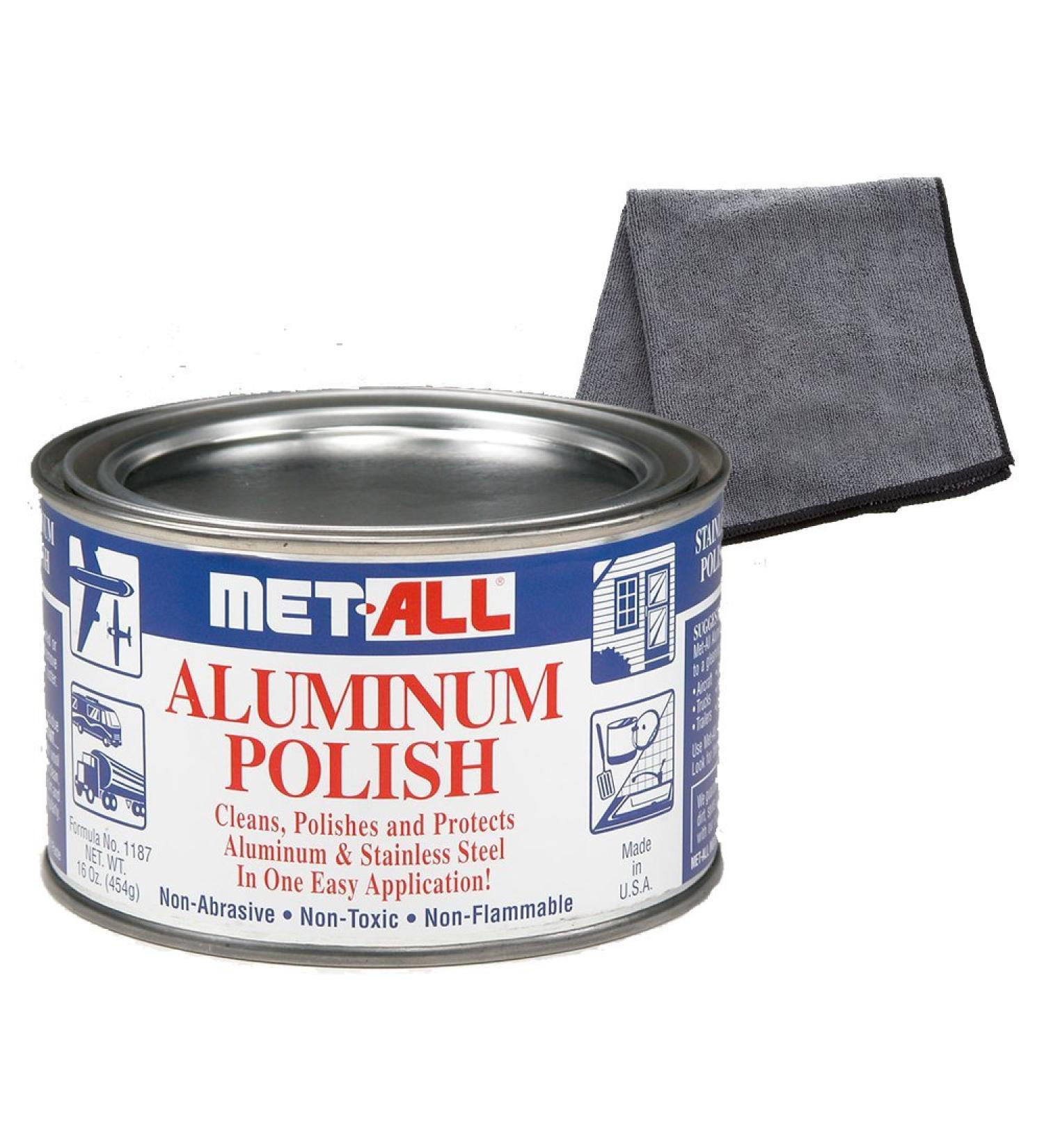 Aluminum Polish Cleans Polishes Heavy oxidation on Aluminum 16 oz + LARGE Microfiber Cloth Works Wonders on Chrome Gold Nickel Platinum Fiberglass Pexiglass