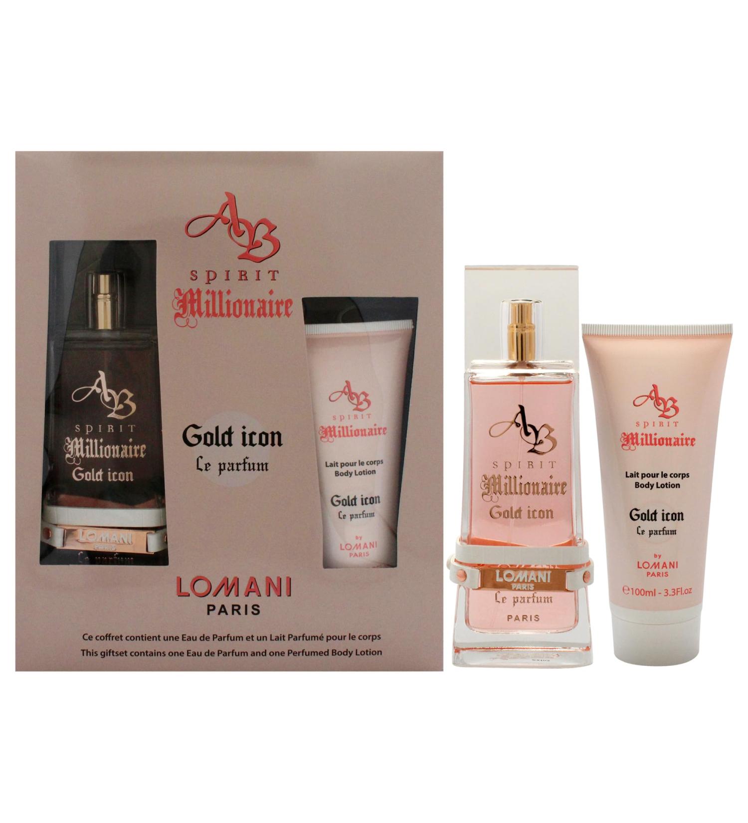 Lomani AB Spirit Millionaire Le Parfum Gold Icon for Women - 2 Pc Gift Set 3.3oz EDP Spray 3.3oz Body Lotion - Buy Online on GoSupps.com