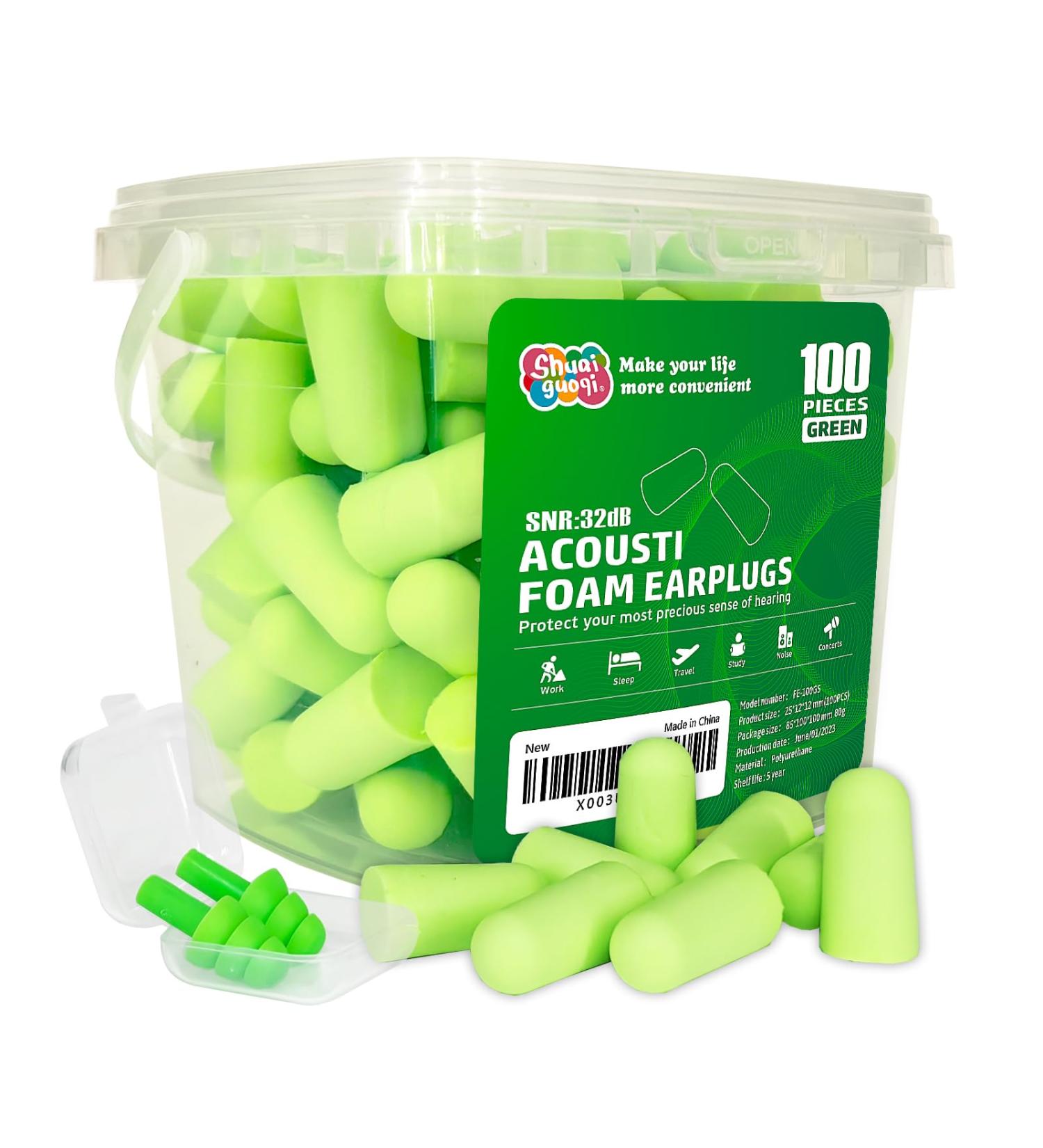 100 Pcs Soft Foam Ear Plugs - Noise Cancelling Disposable for Sleeping Travel Shooting & More | Shuaiguoqi Green Earplugs - Buy Online on GoSupps.com
