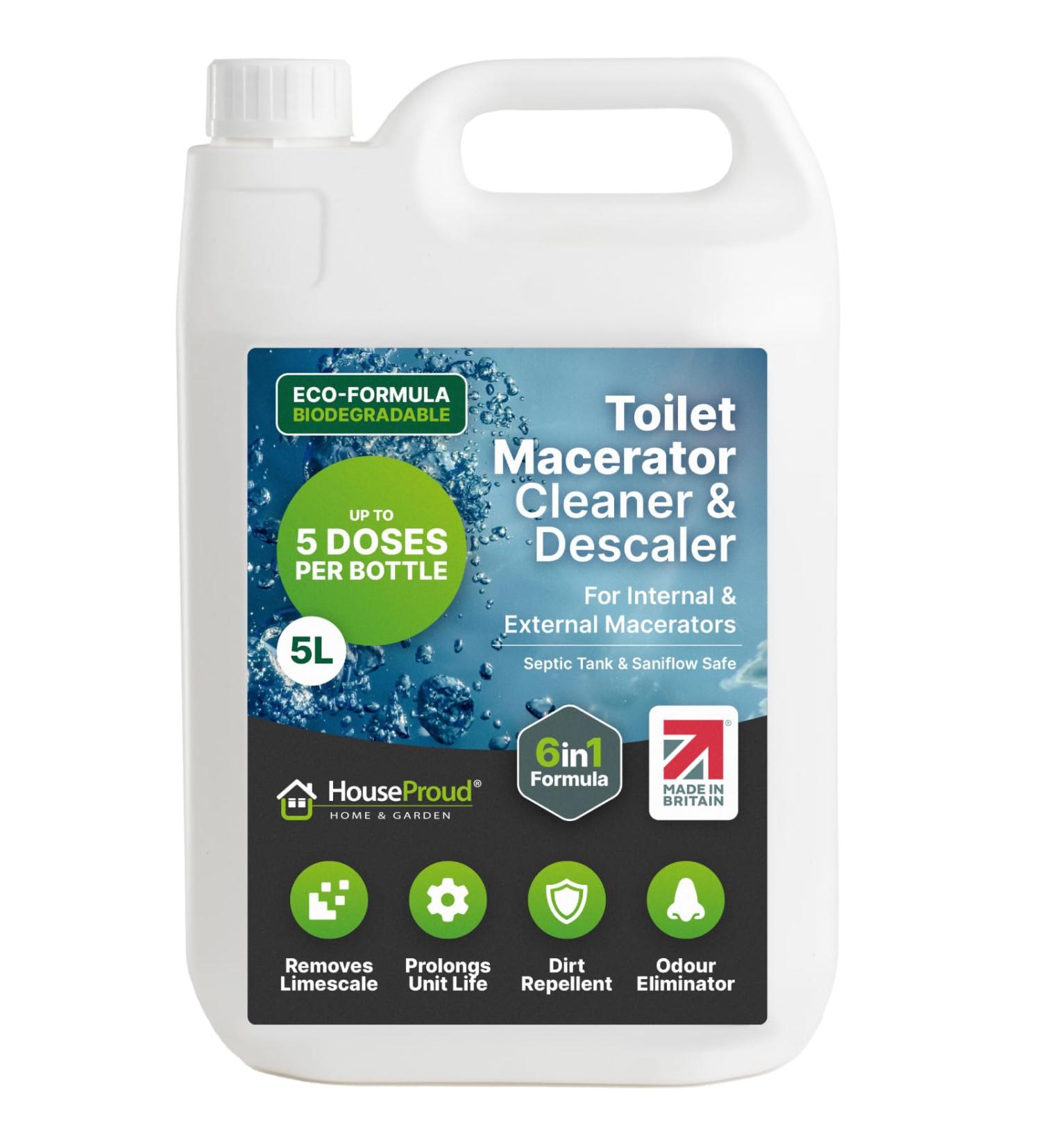 HouseProud 6 in 1 Toilet Macerator Cleaner and Descaler 5L - Citrus Burst Scented Toilet Cleaner and Limescale Remover Suitable for All Toilet Macerators Including Saniflo Macerators - Buy Online on GoSupps.com