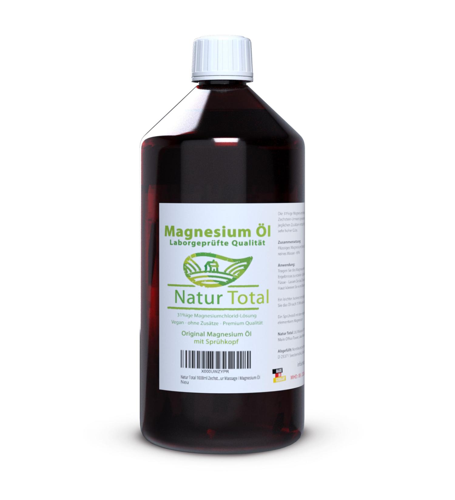 Premium Nature Total Zechstein Magnesium Oil Spray 1000ml - Pure High-Dose Relief for Skin Muscles Sports Sleep & Massage - No Stains or Residue - Buy Online on GoSupps.com