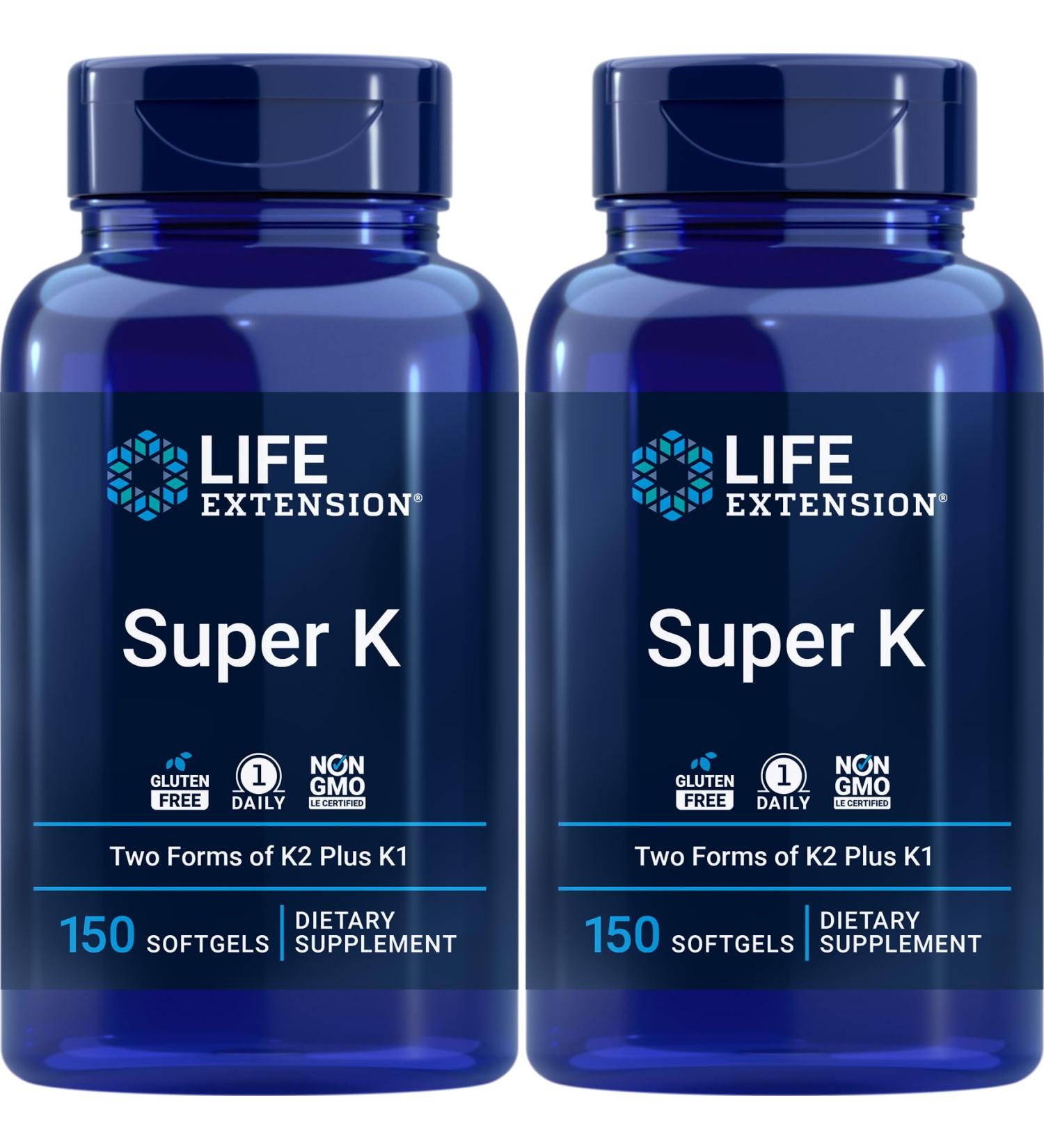 Life Extension Super K 150 Softgels (Pack of 2) with Vitamins K and K2 150 Count (Pack of 2) - Buy Online on GoSupps.com