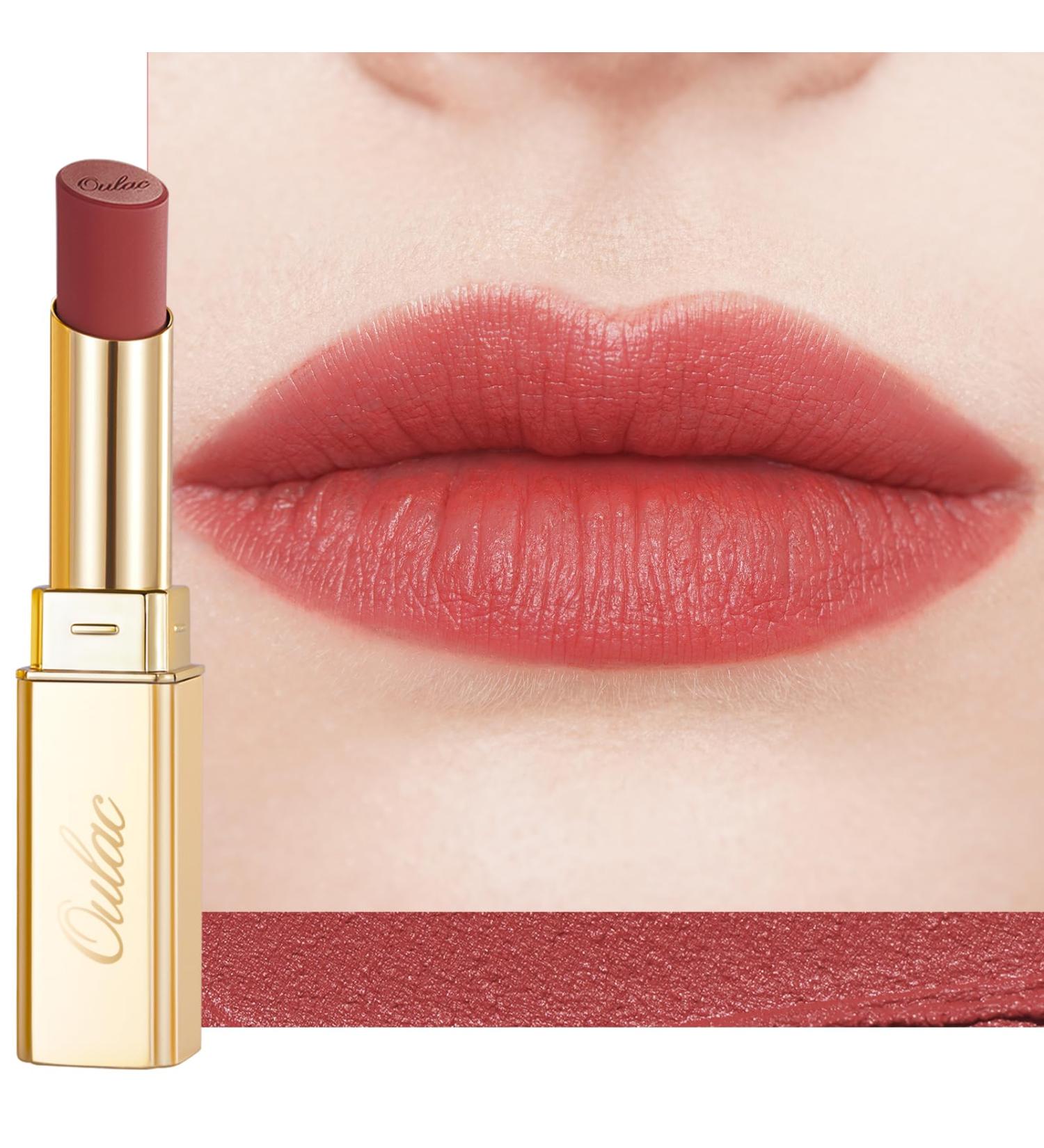  oulac Oulac Matte Lipstick Velvet Long Lasting Anti-Soil Non-Transfer Moisturizing Formula with Rose Oil Cruelty-Free RM01 - Buy Online on GoSupps.com