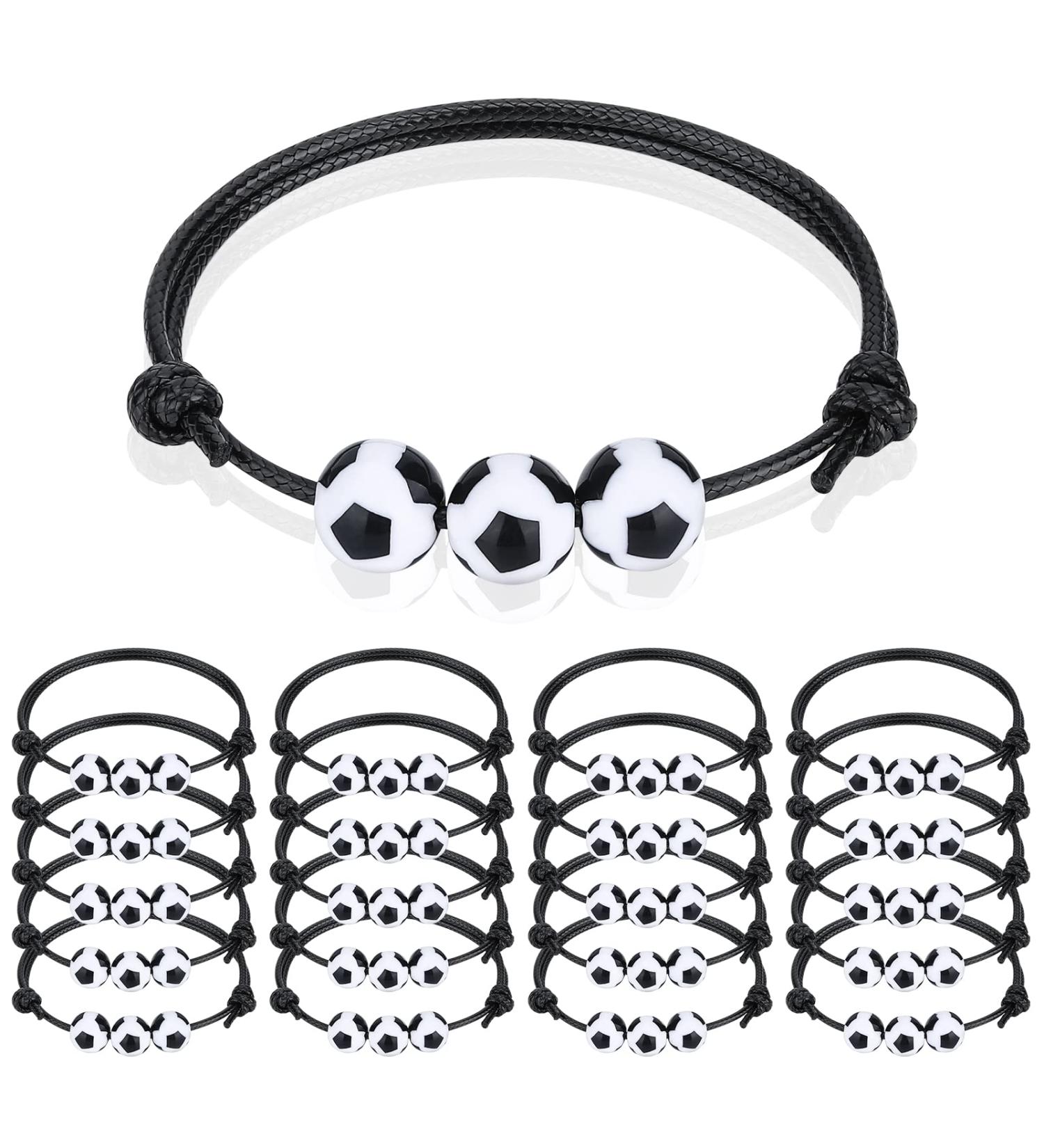 Sport Theme Charm Bracelets - Set of 20 Soccer Basketball Football Baseball Volleyball Bracelets for Teens and Adults - Adjustable and Inspirational Sports Beads Bracelet with Charms - Great Outdoor Gift - Buy Online on GoSupps.com