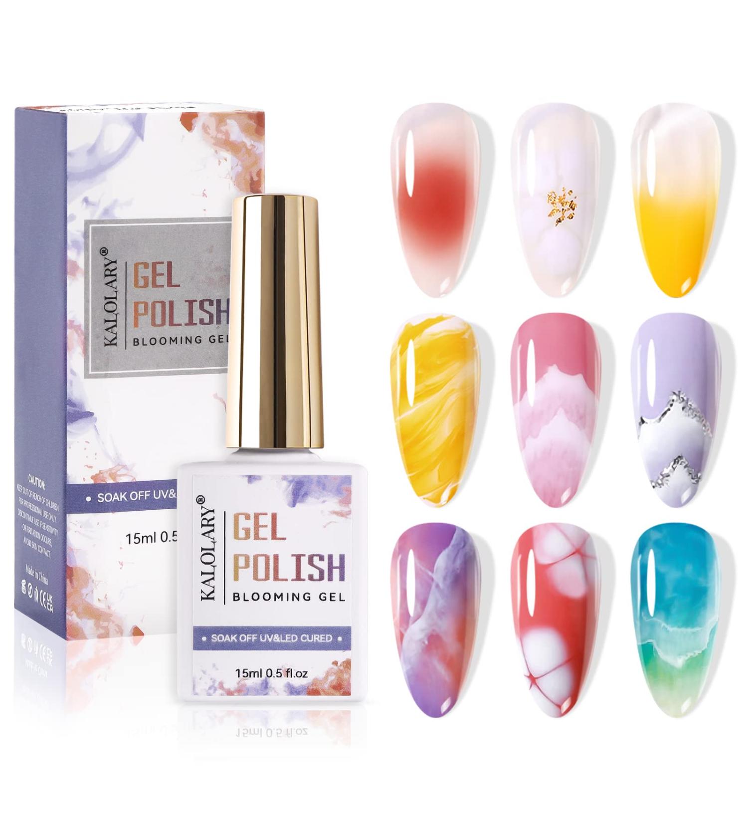 Kalolary Clear Blooming Gel Nail Polish 15ml UV LED Soak Off Nail Art Polish for Spreading Effect Marble Nail Gel Paint Nail Designs for DIY Flower Animal Watercolor Manicure Kit - Buy Online on GoSupps.com