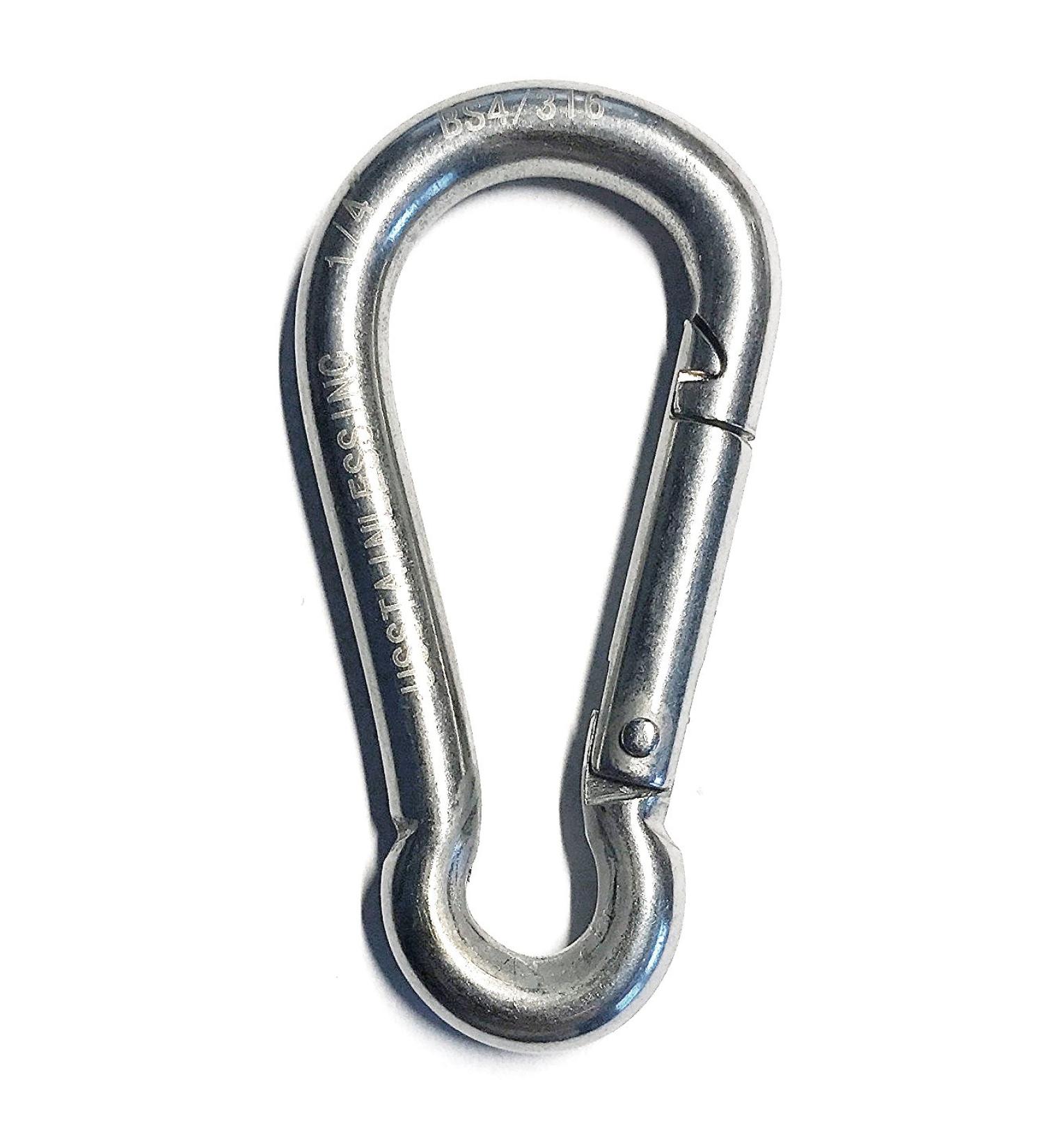 Stainless Steel 316 Spring Hook No Eye Carabiner 1/4" (6mm) Marine Grade - Buy Online on GoSupps.com