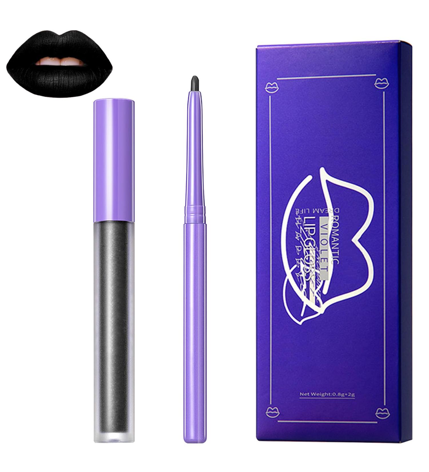 2Pcs Black Matte Liquid Lipstick & Lip Liner Set | Waterproof Long Lasting Smudge Proof | Perfect for Halloween & Goth Makeup - Buy Online on GoSupps.com