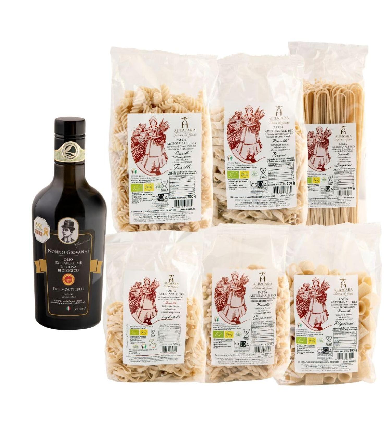 Albacara Bio Box-EVO Oil Grandfather John and Traditional Pasta with Ancient Grains of Sicily - Buy Online on GoSupps.com