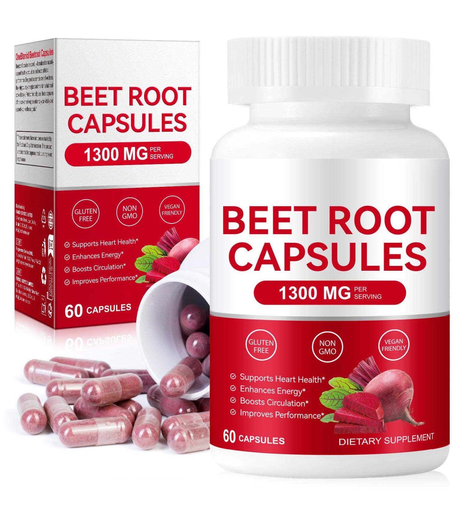 Beet Root Capsules 1300mg Natural Energy & Endurance Support Non-GMO - 60 Capsules Beetroot Supplement Powder | 30-Day Supply | Pure Beet Energy Booster | Vegan Friendly - Buy Online on GoSupps.com