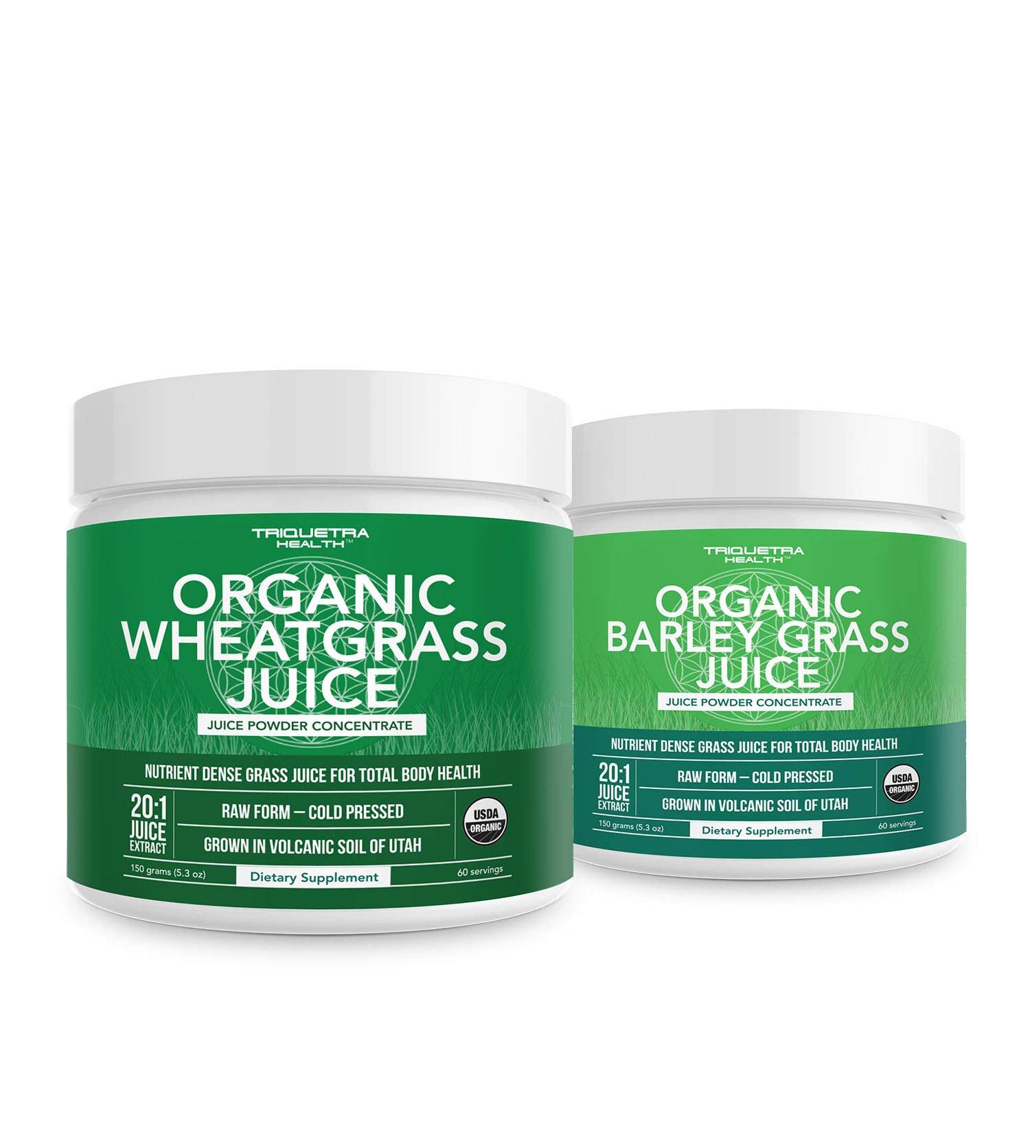 Organic Wheatgrass Juice Powder Plus Organic Barley Grass Juice Powder - USA Grown in Volcanic Utah Soil Both Raw Form & 5.3 oz - Buy Online on GoSupps.com
