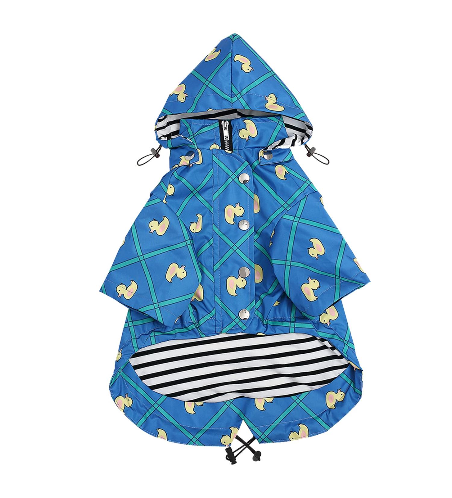 Minezi Waterproof Dog Coat - Zipper & Reflective Buttons Adjustable Strap Removable Hood Blue Checkered M (49-58cm) - Buy Online on GoSupps.com