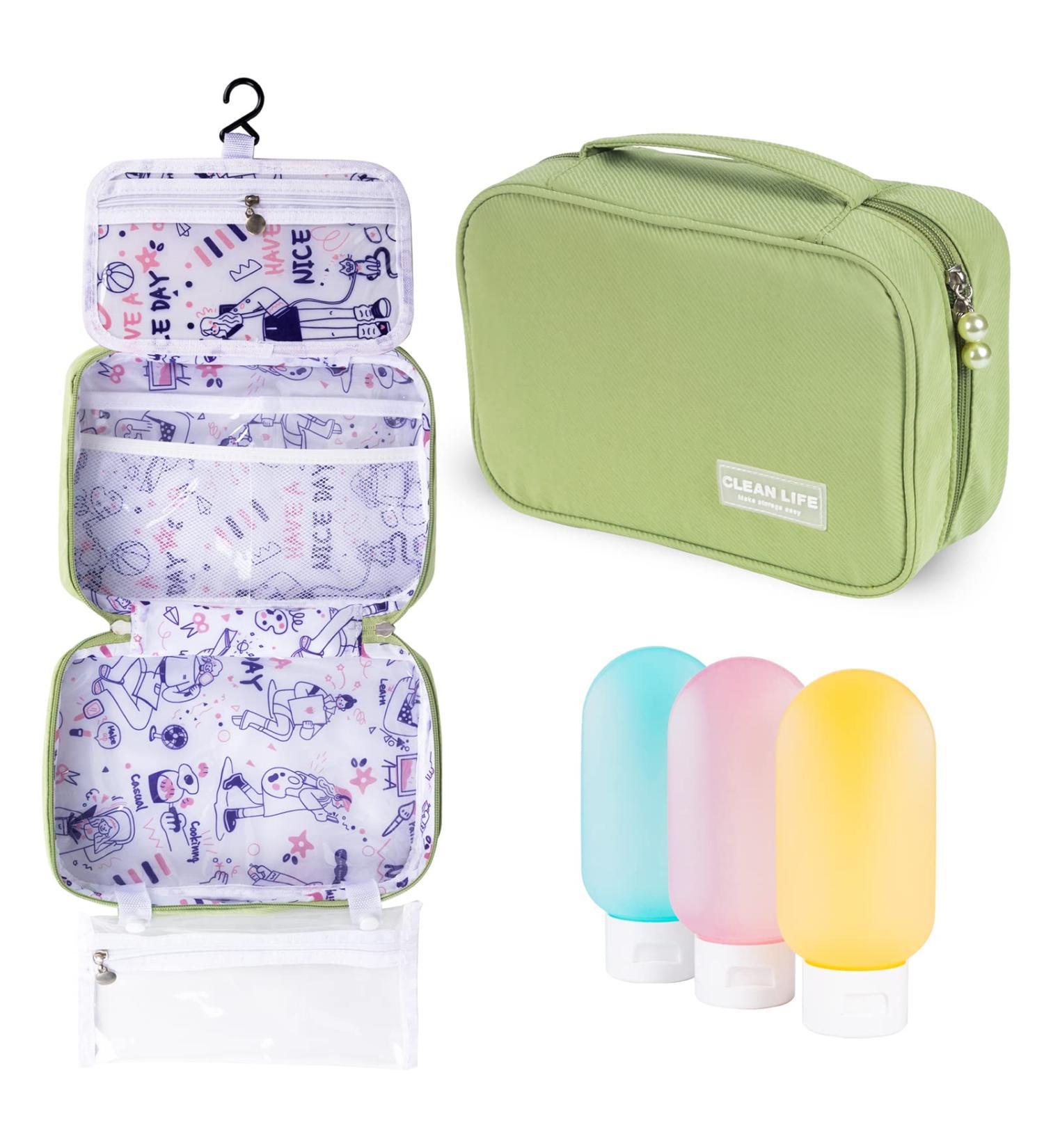 Hanging Toiletry Bag for Travel with Bonus Travel Bottles - Green | Portable Toiletries for Men and Women - Buy Online on GoSupps.com